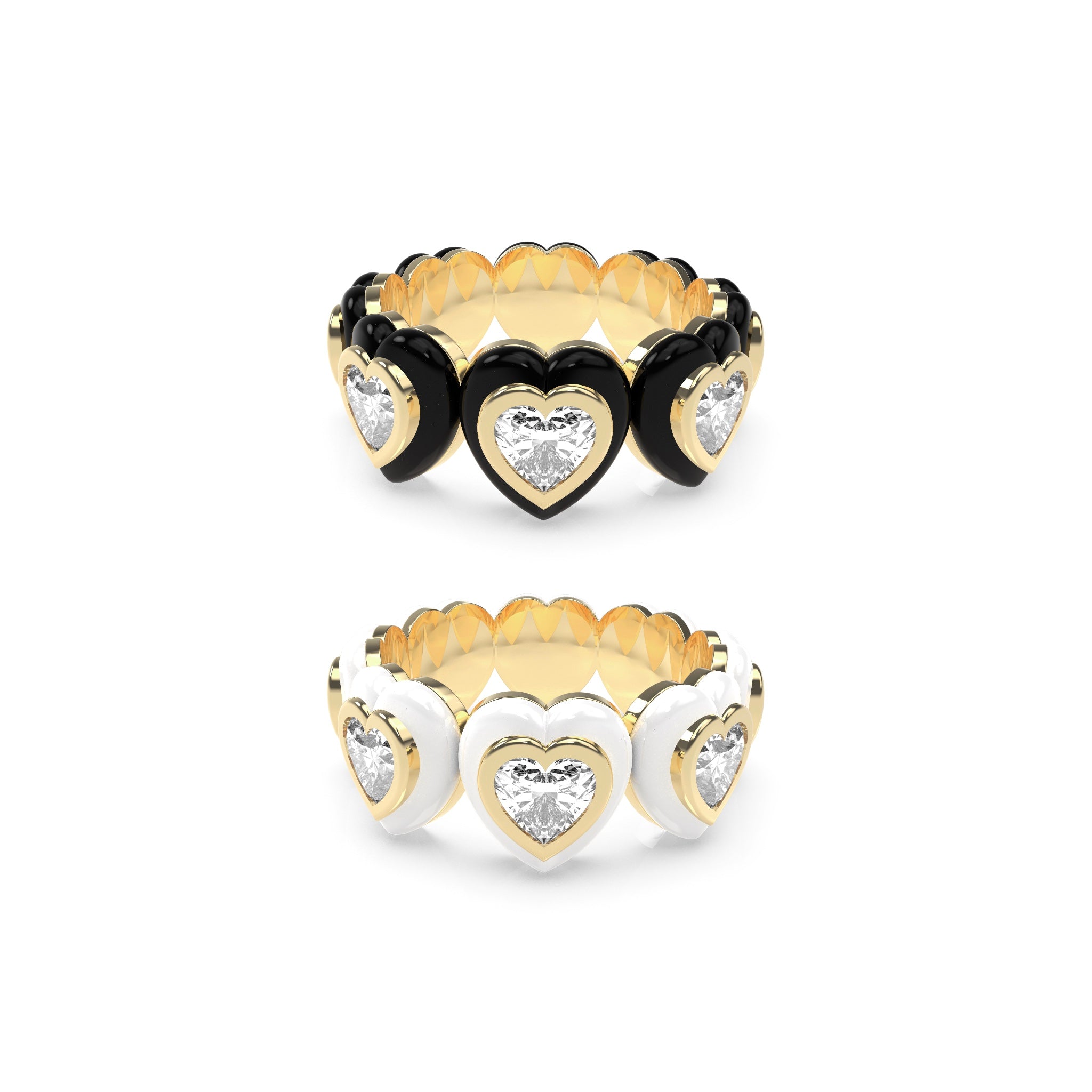Heart Enamel Bauble Pop Ring Duo - Octonov