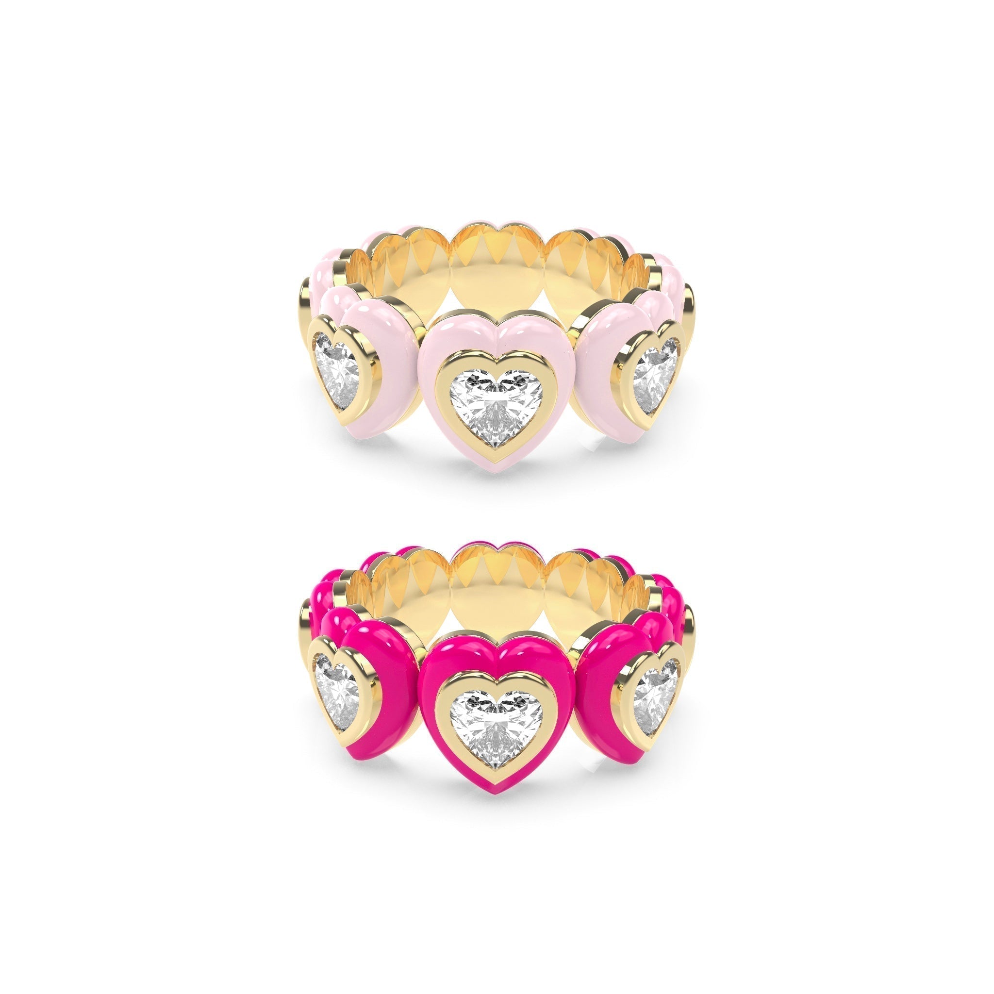 Heart Enamel Bauble Pop Ring Duo - Octonov