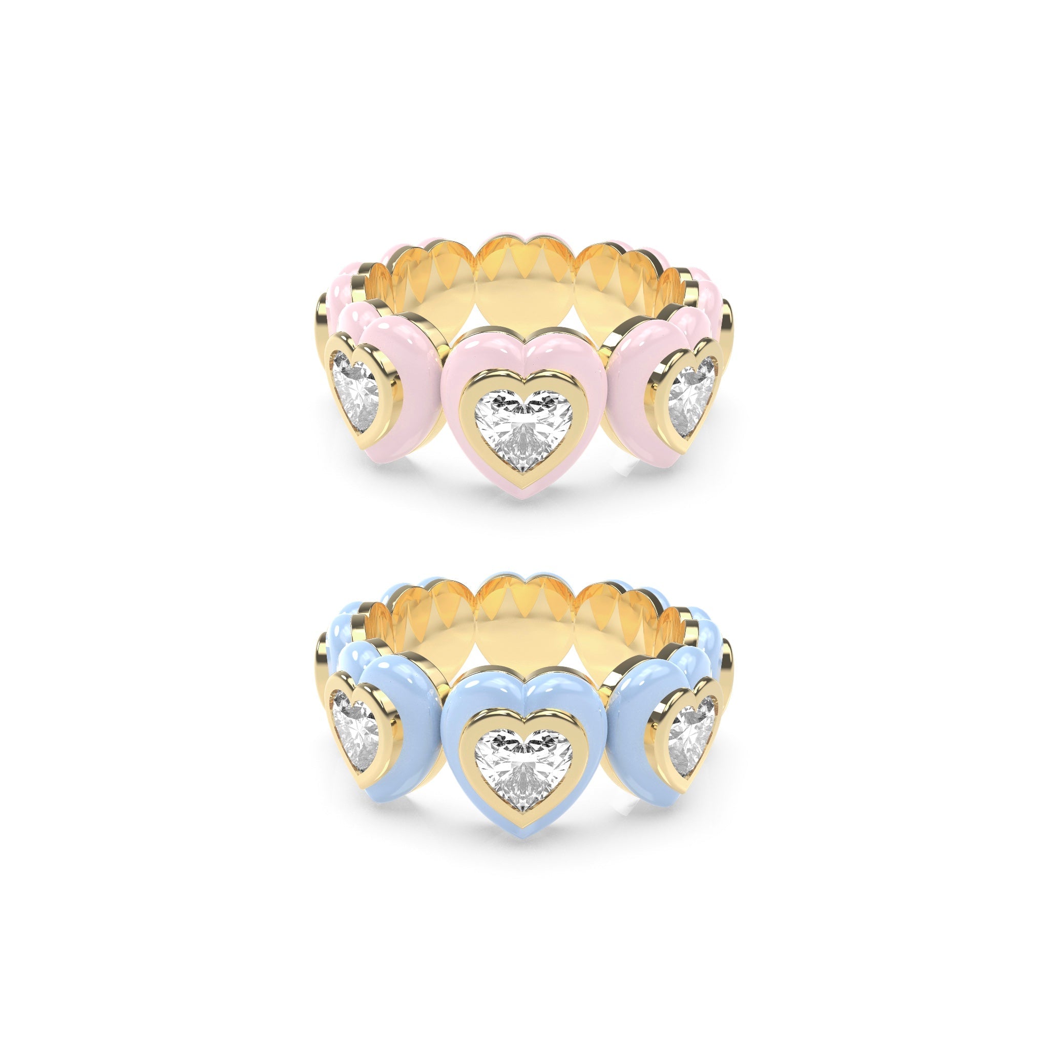 Heart Enamel Bauble Pop Ring Duo - Octonov