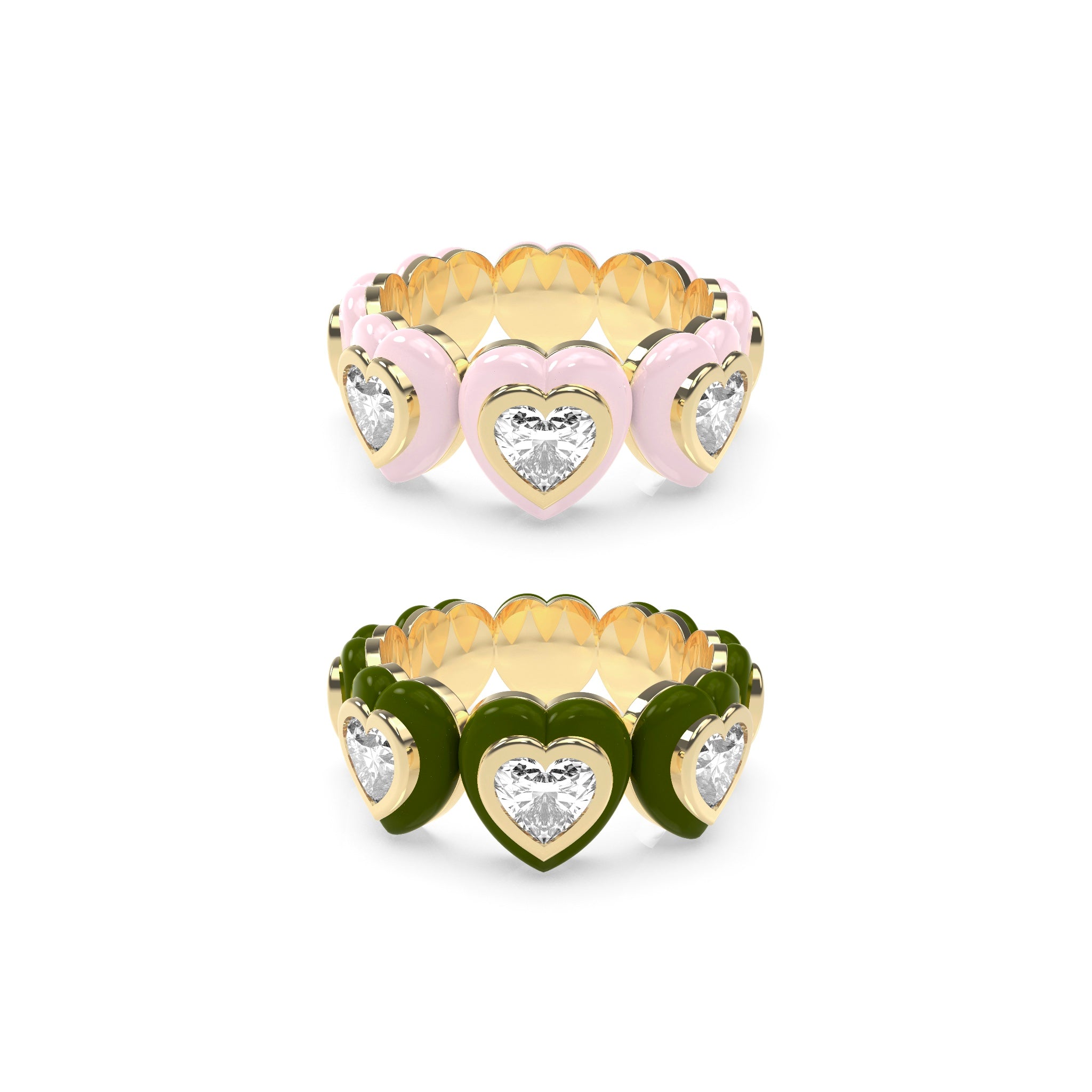 Heart Enamel Bauble Pop Ring Duo - Octonov