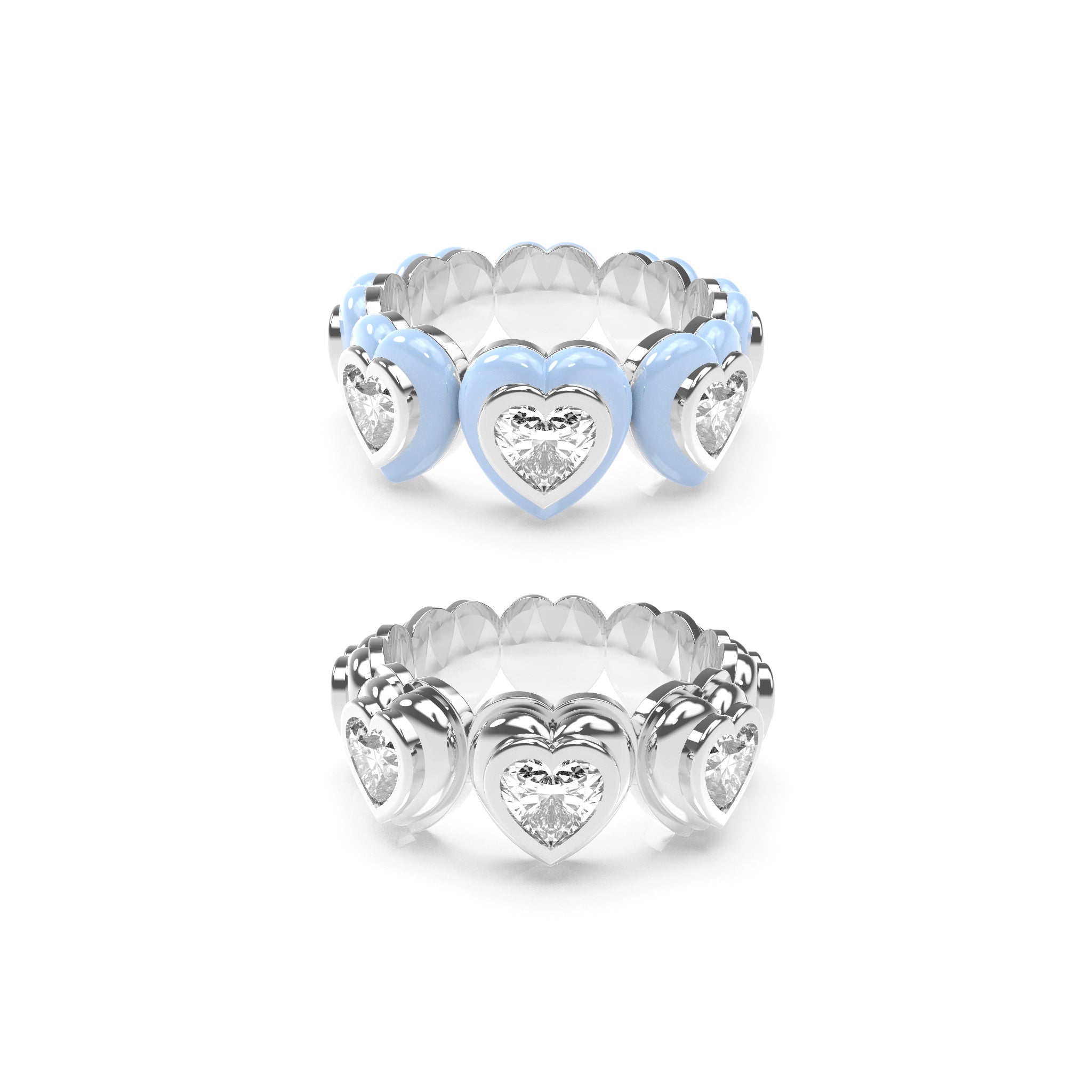 Heart Enamel Bauble Pop & Solid Ring Duo - Octonov