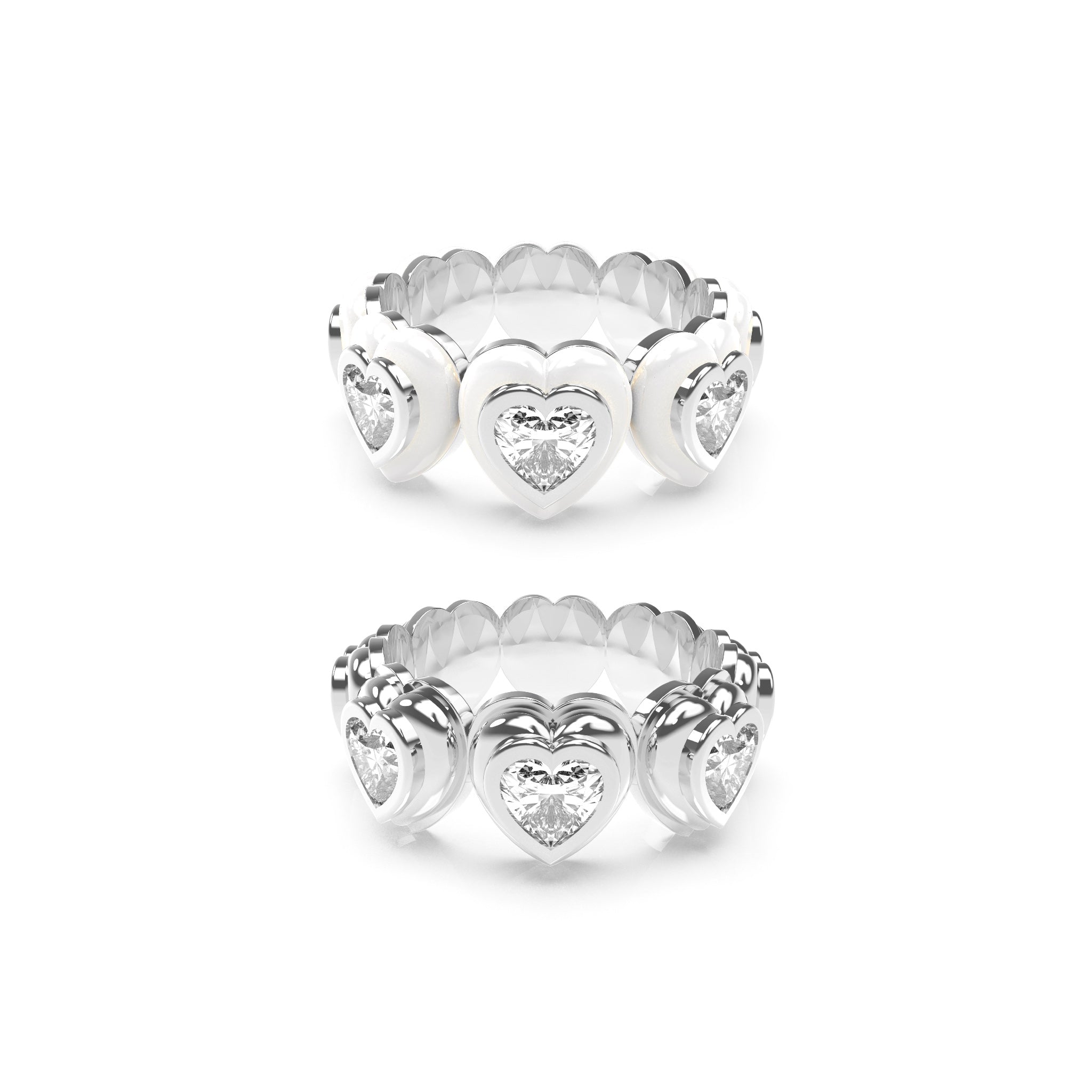 Heart Enamel Bauble Pop & Solid Ring Duo - Octonov