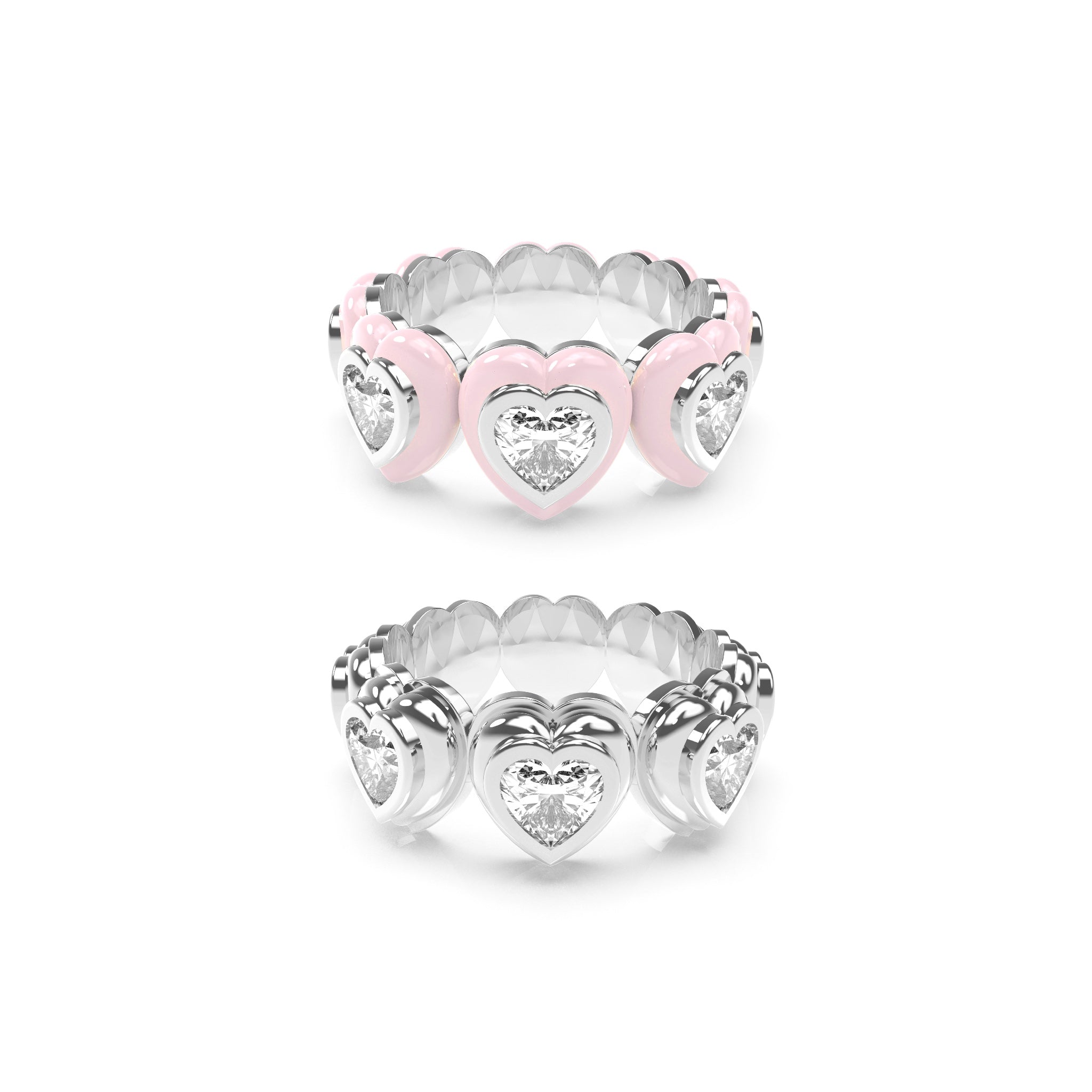 Heart Enamel Bauble Pop & Solid Ring Duo - Octonov