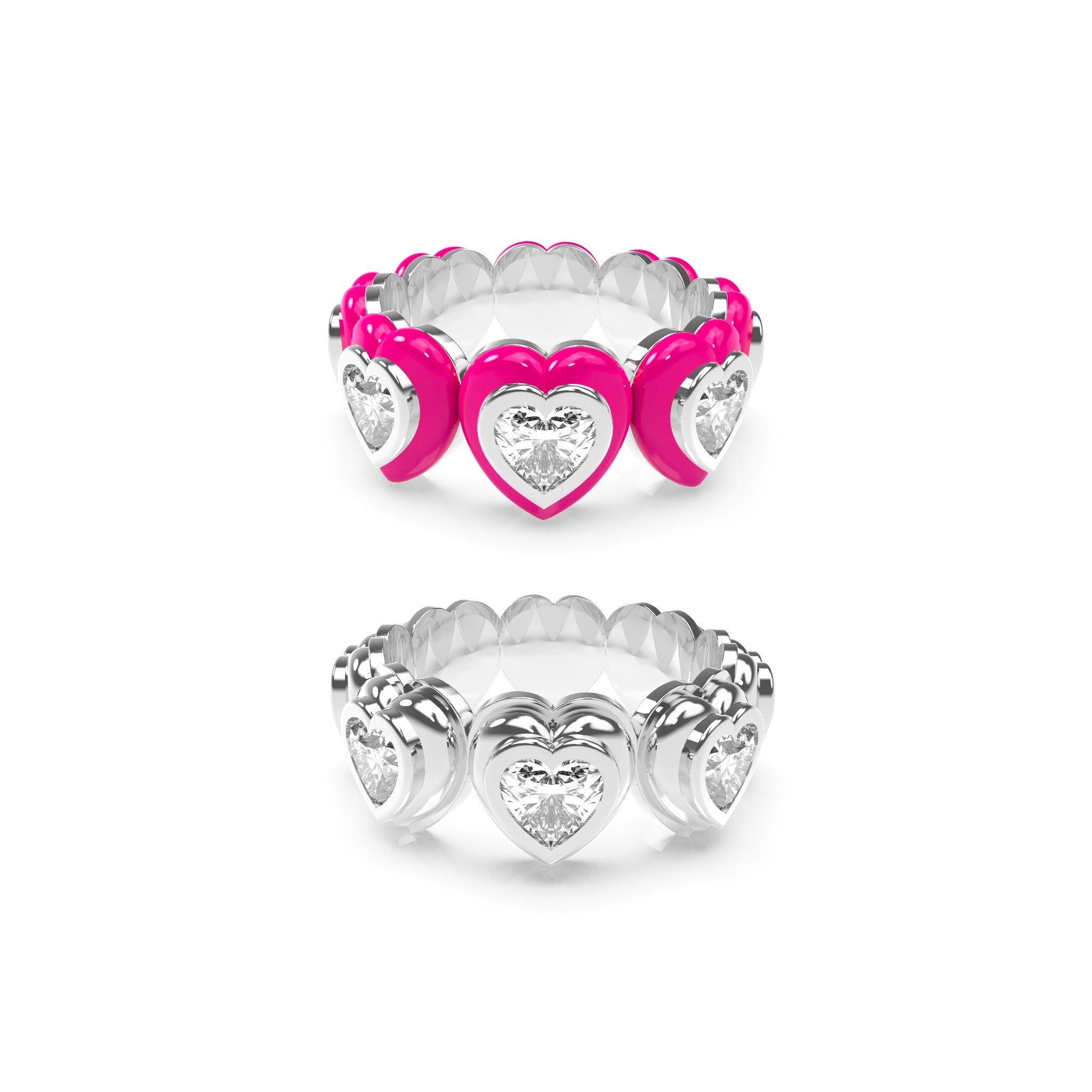 Heart Enamel Bauble Pop & Solid Ring Duo - Octonov