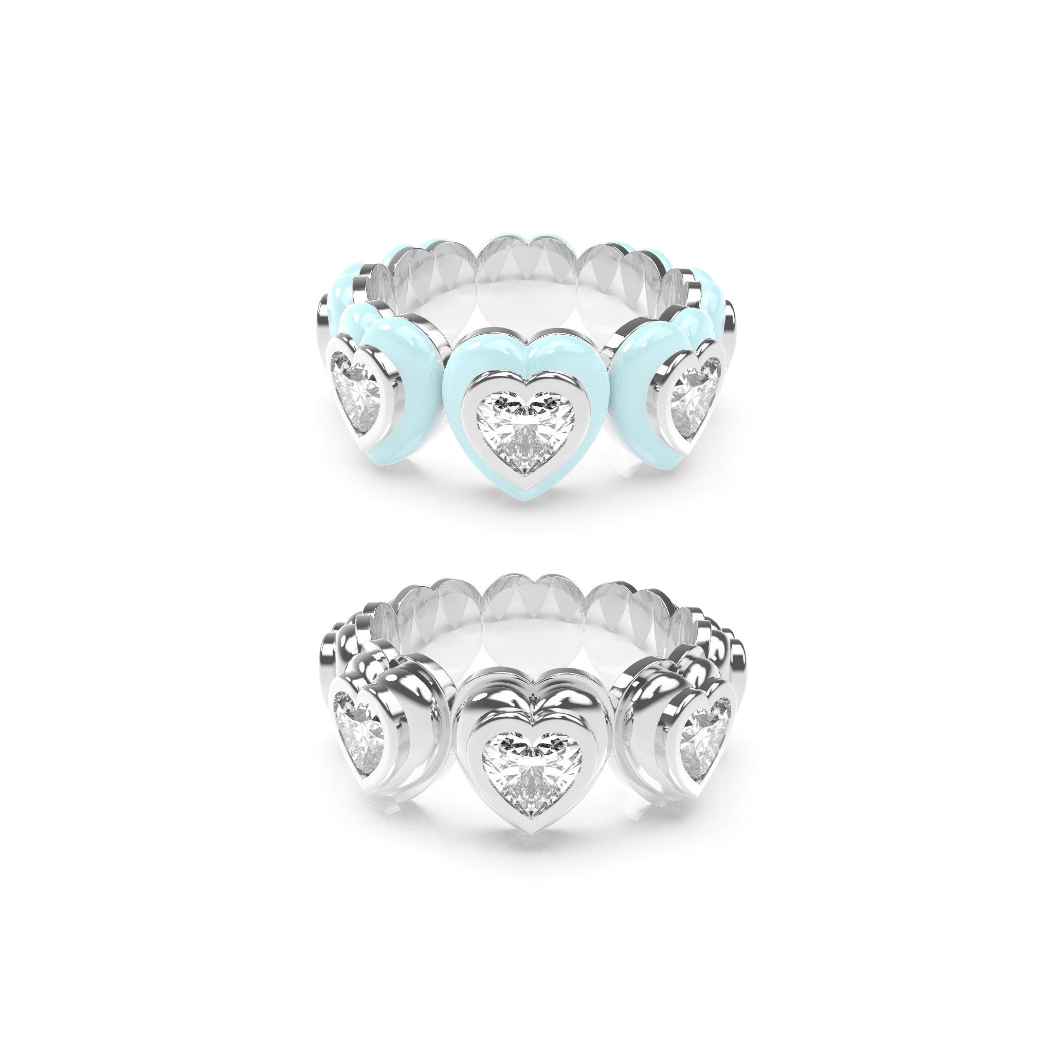 Heart Enamel Bauble Pop & Solid Ring Duo - Octonov