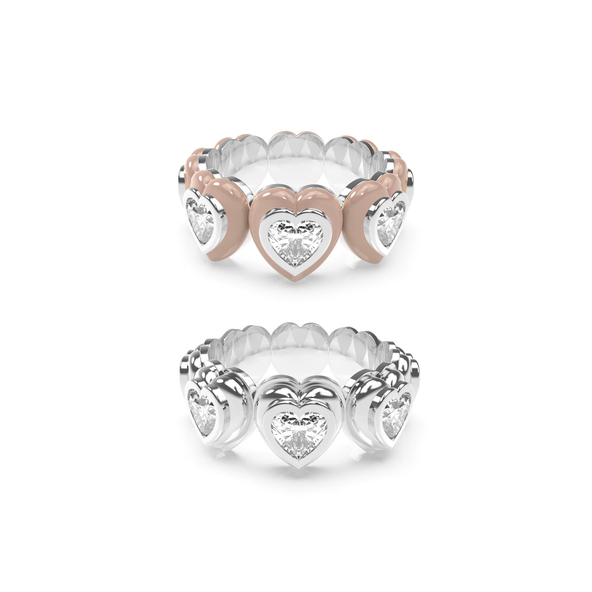Heart Enamel Bauble Pop & Solid Ring Duo - Octonov
