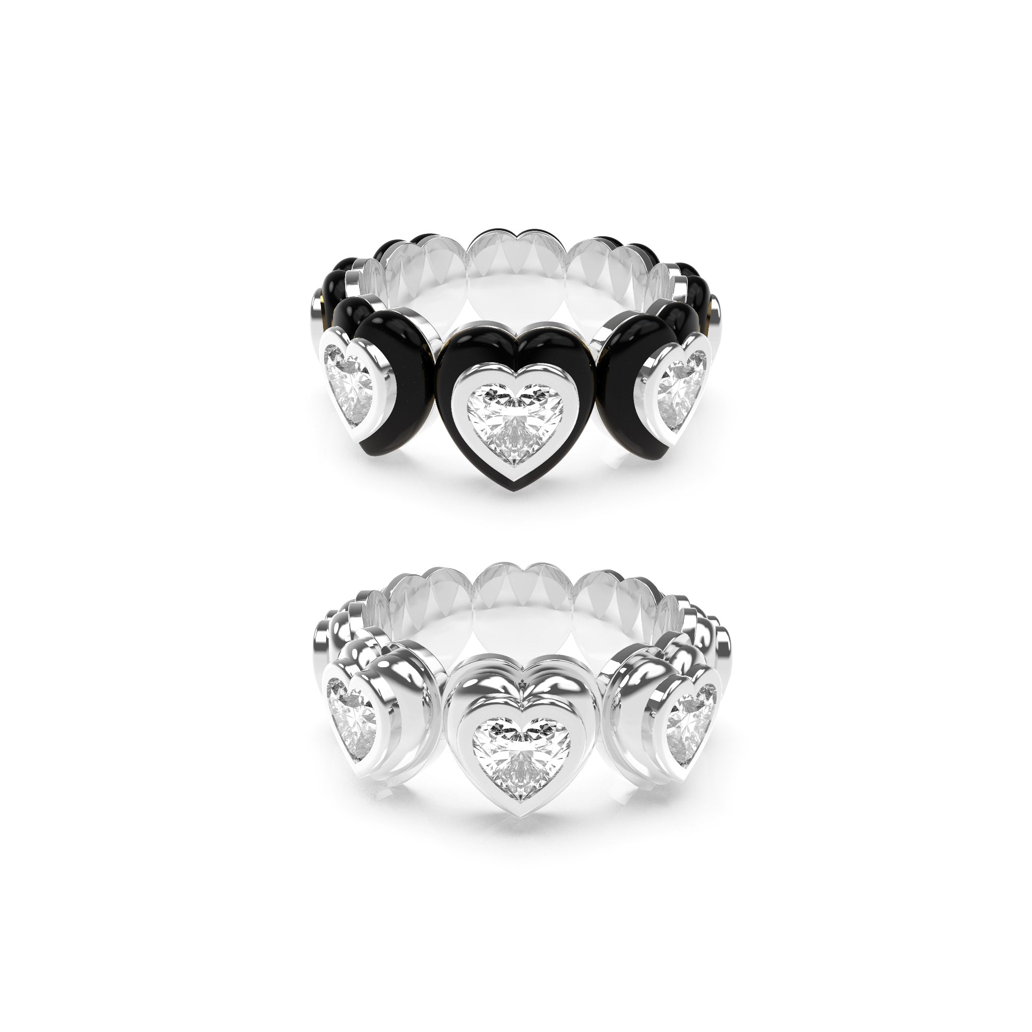 Heart Enamel Bauble Pop & Solid Ring Duo - Octonov
