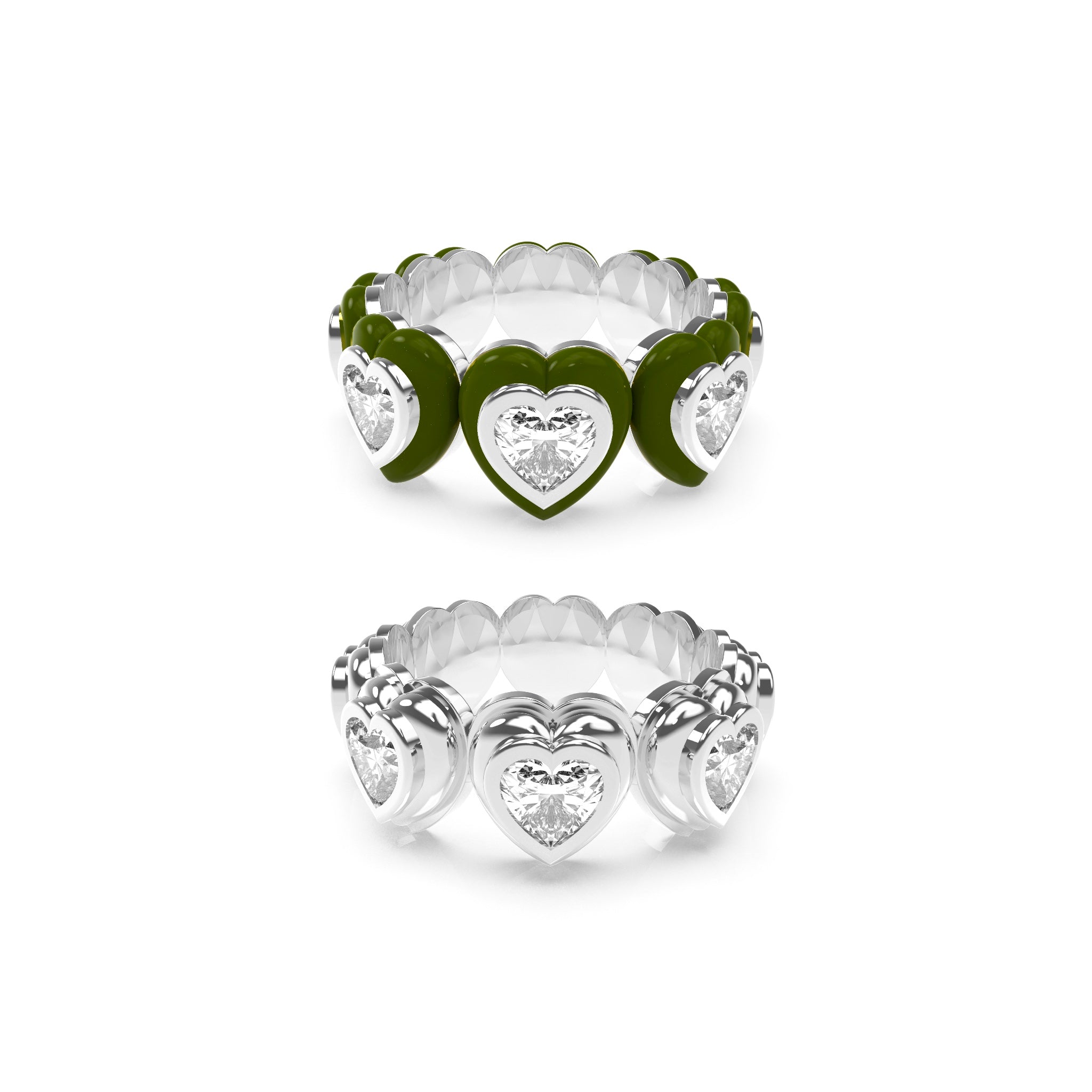 Heart Enamel Bauble Pop & Solid Ring Duo - Octonov