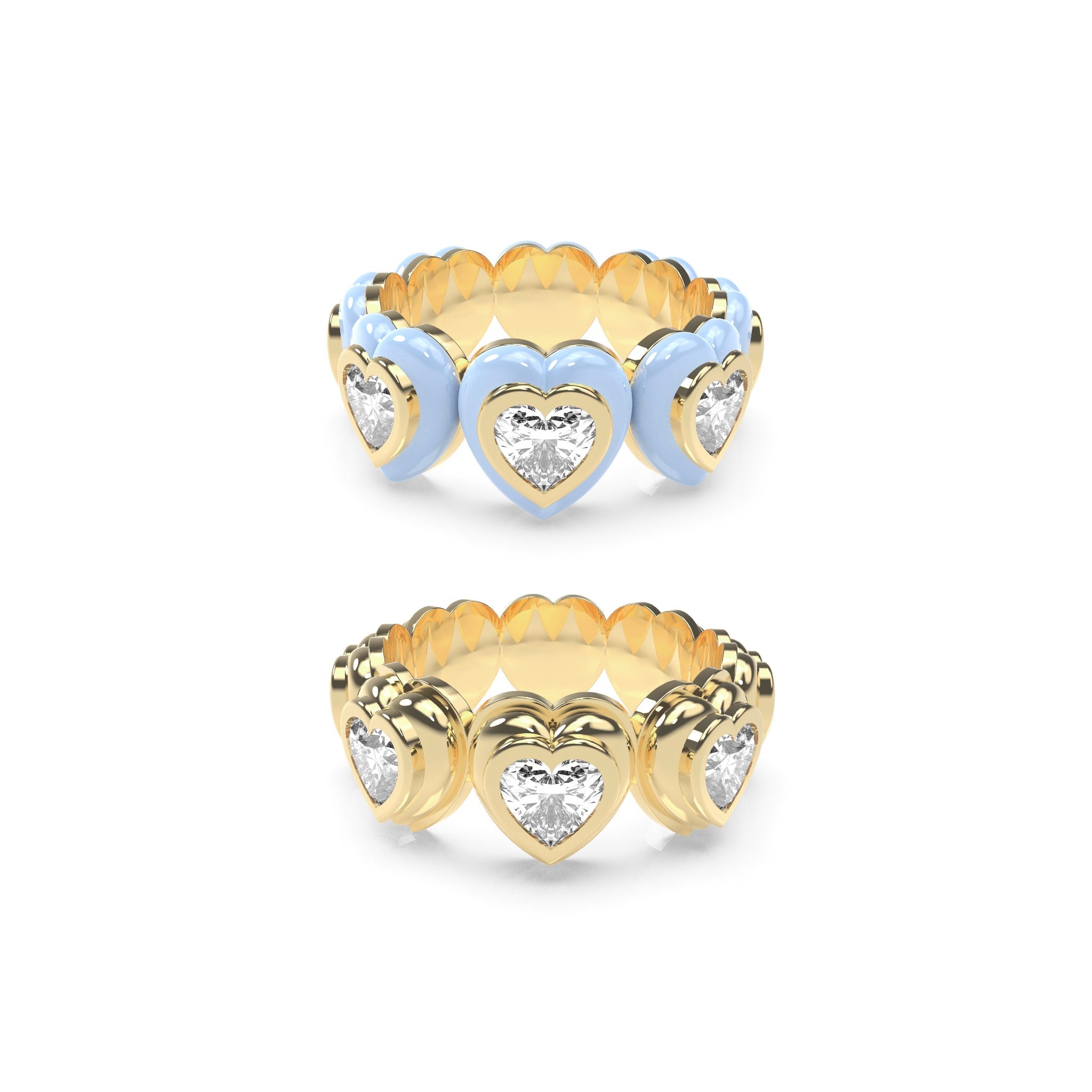 Heart Enamel Bauble Pop & Solid Ring Duo - Octonov
