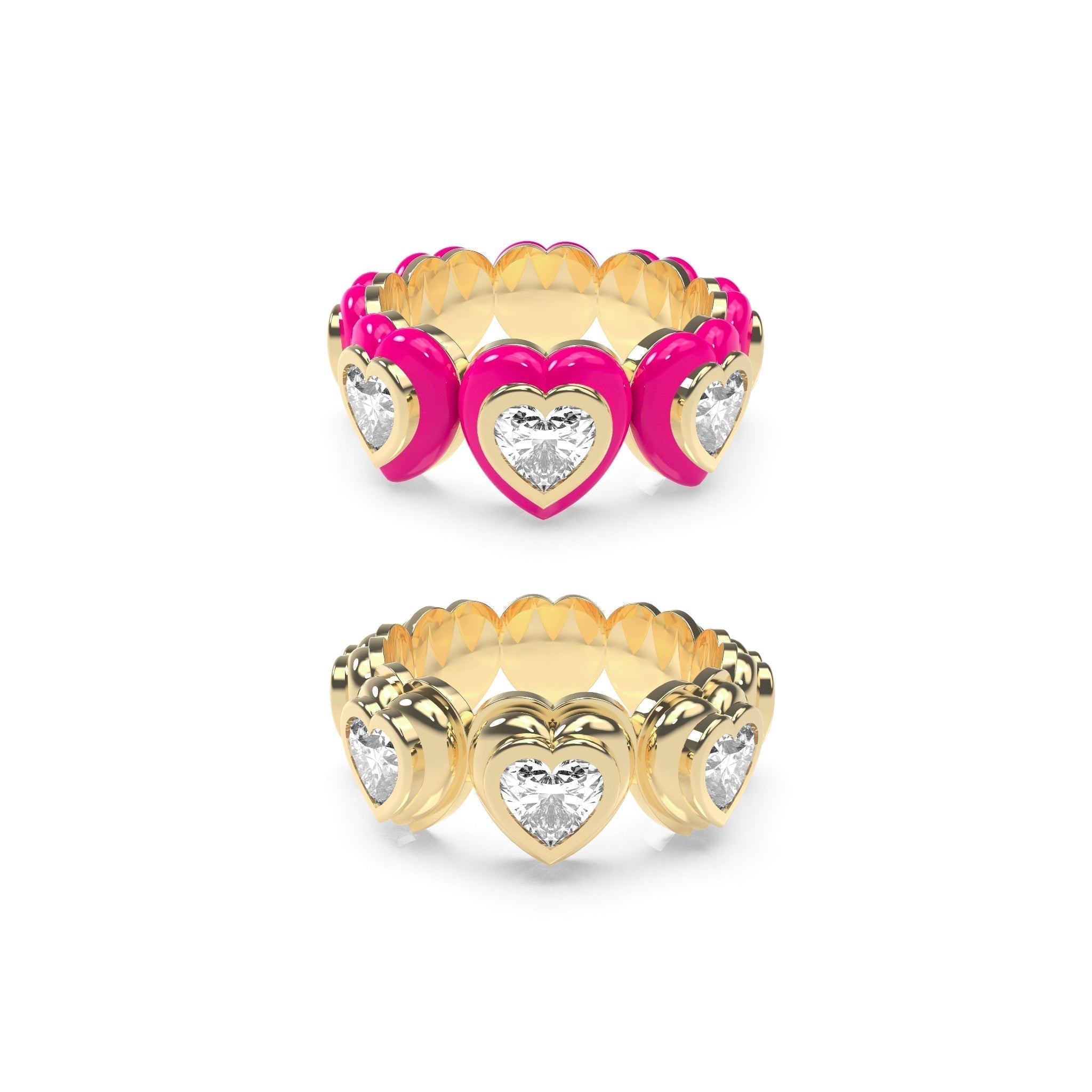 Heart Enamel Bauble Pop & Solid Ring Duo - Octonov