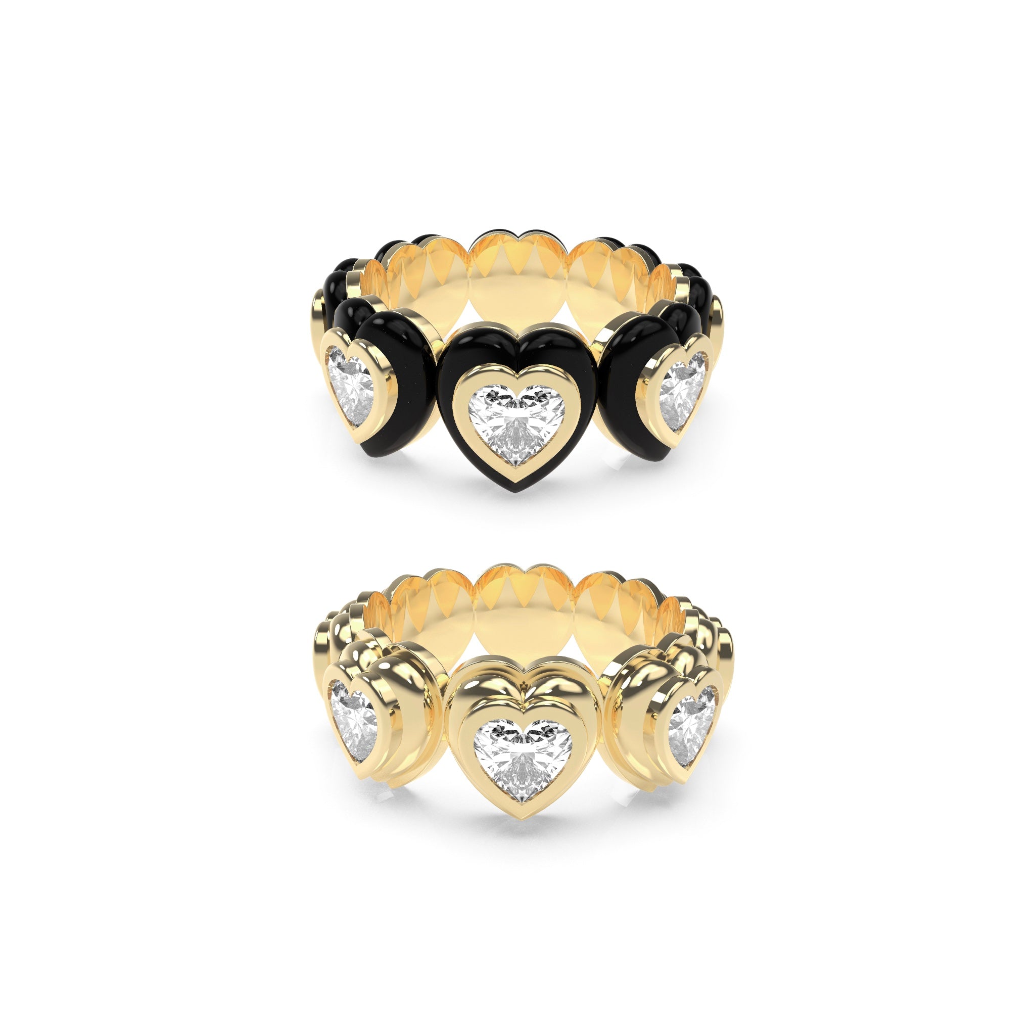 Heart Enamel Bauble Pop & Solid Ring Duo - Octonov