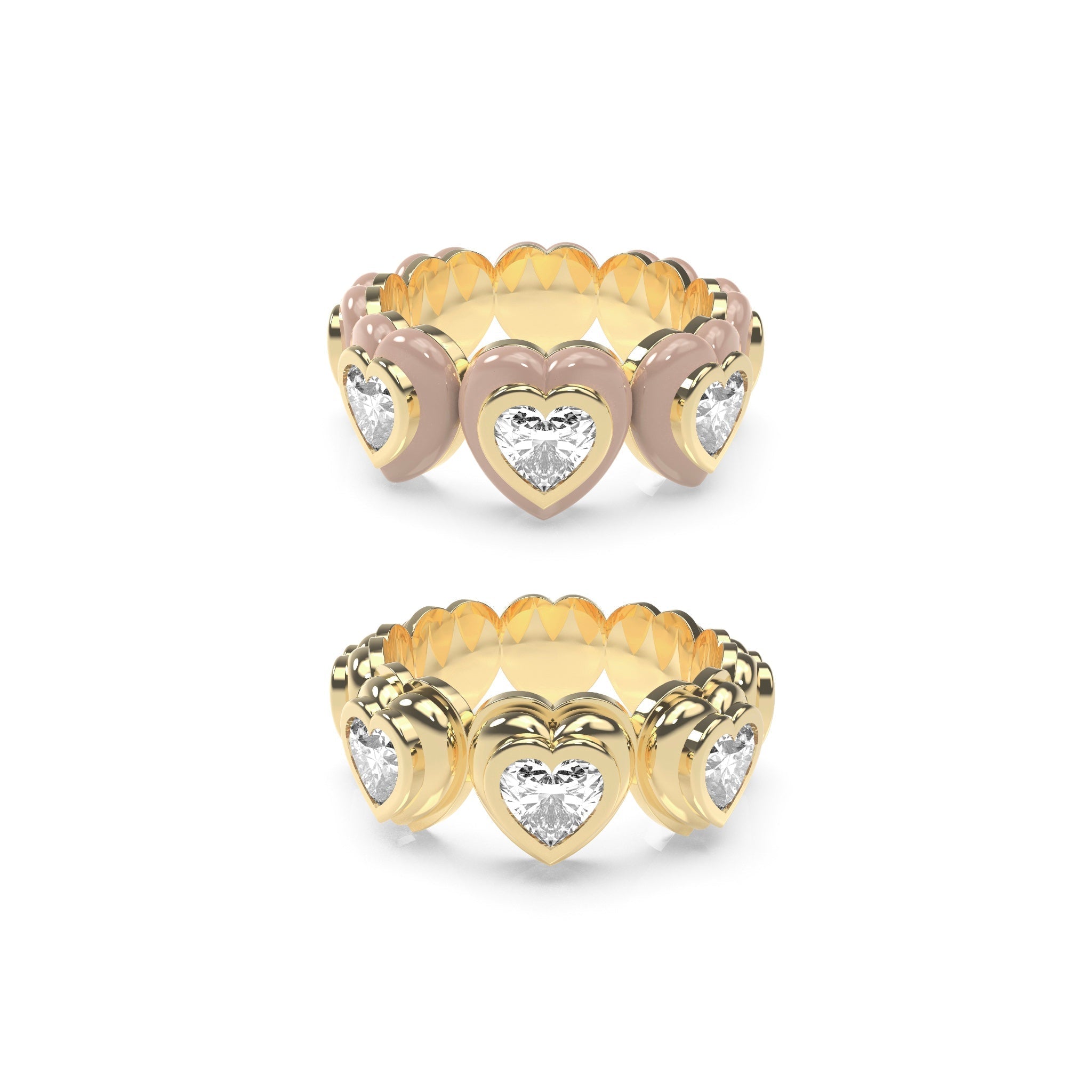 Heart Enamel Bauble Pop & Solid Ring Duo - Octonov