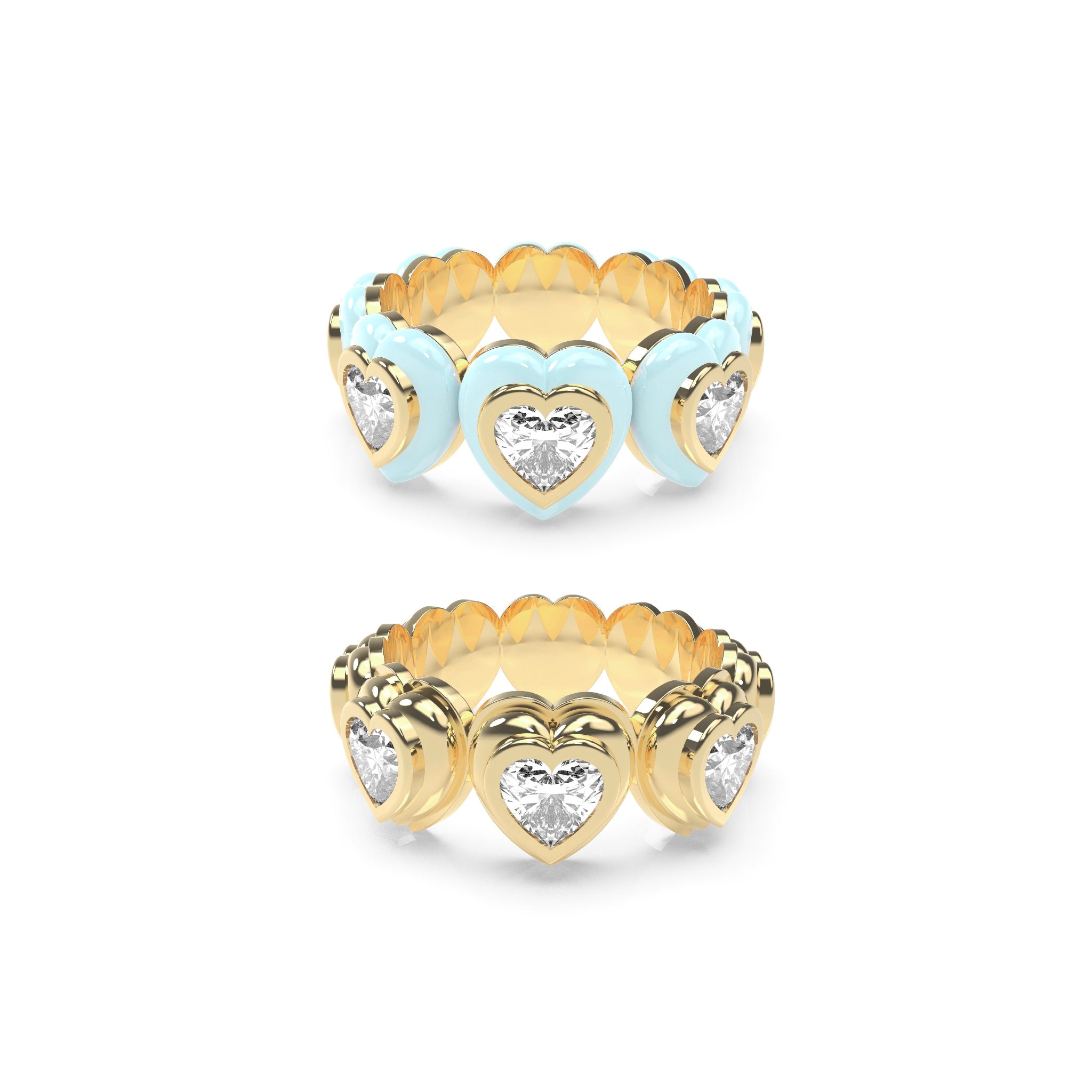 Heart Enamel Bauble Pop & Solid Ring Duo - Octonov