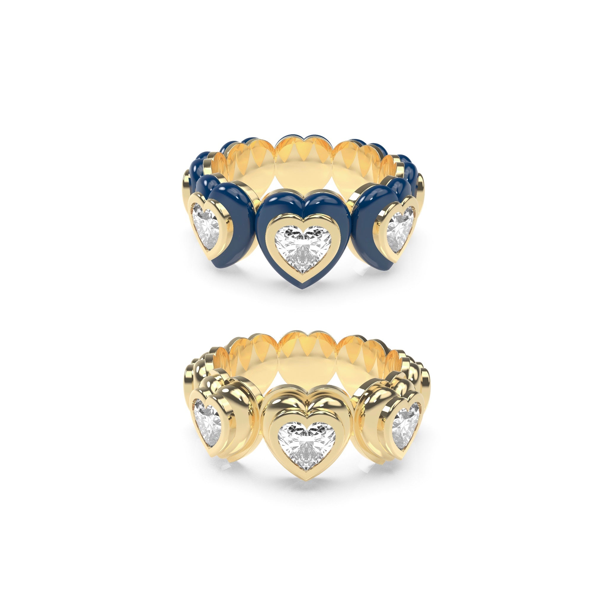 Heart Enamel Bauble Pop & Solid Ring Duo - Octonov