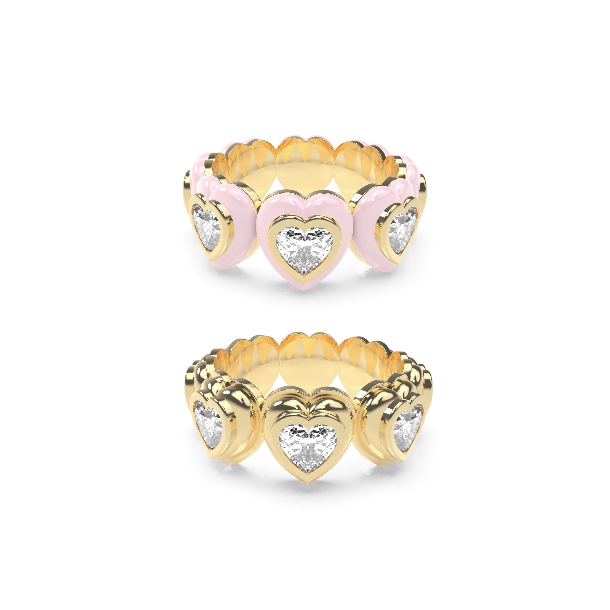 Heart Enamel Bauble Pop & Solid Ring Duo - Octonov