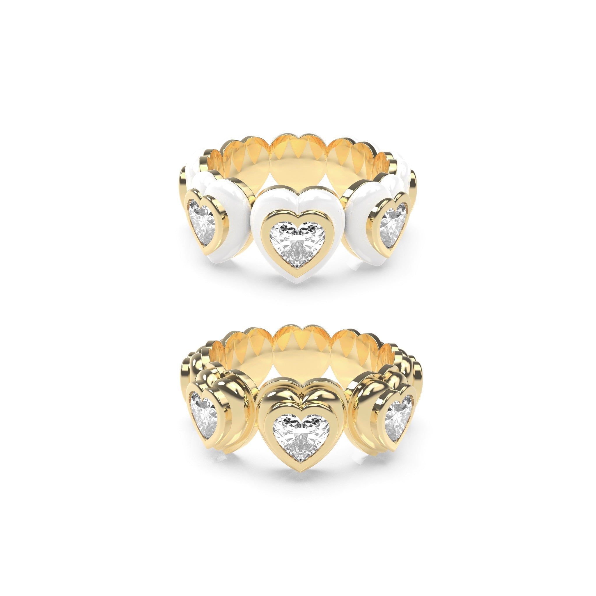 Heart Enamel Bauble Pop & Solid Ring Duo - Octonov