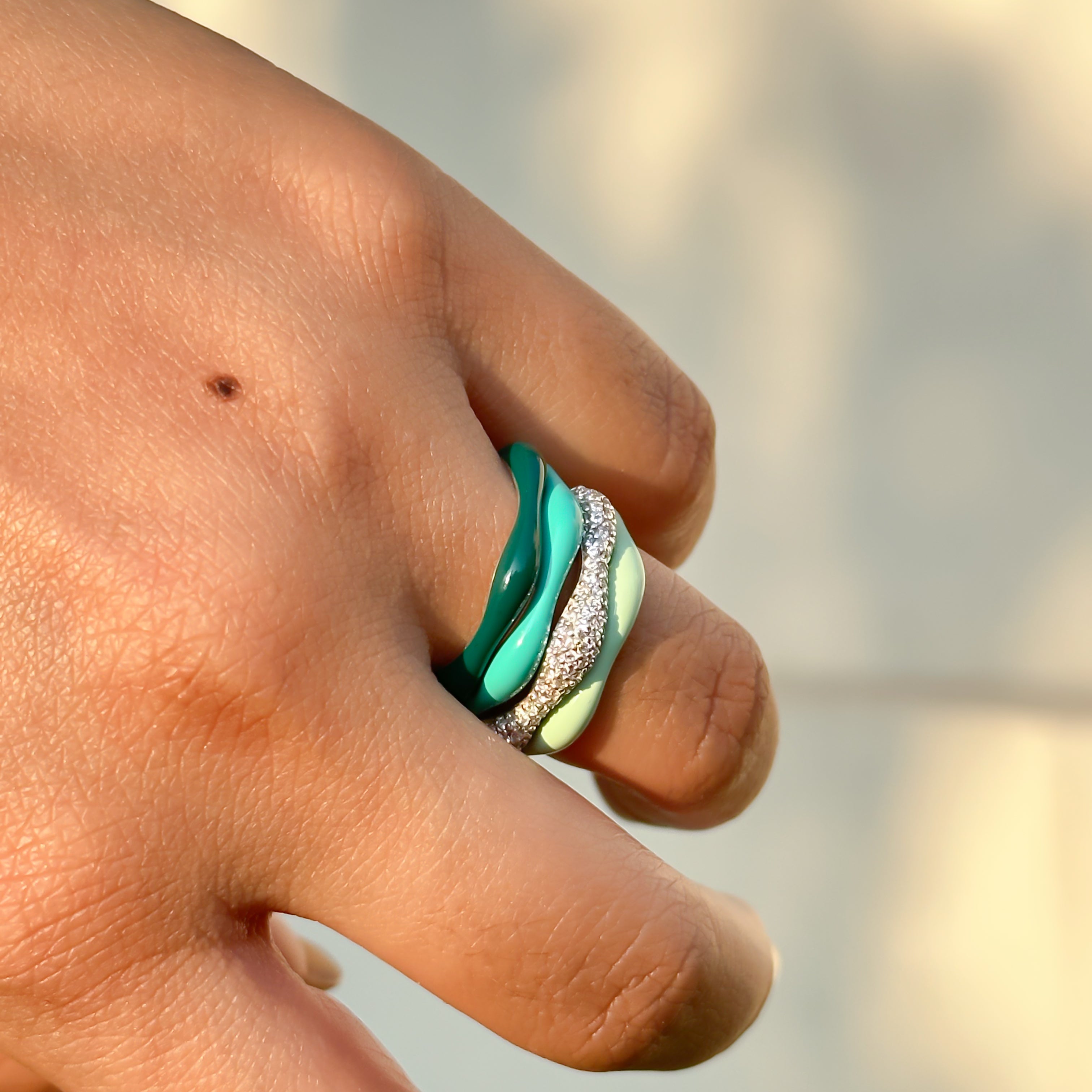 Sorbet Swirl Shades of Green & Diamond Swirls Set of 4 - Octonov