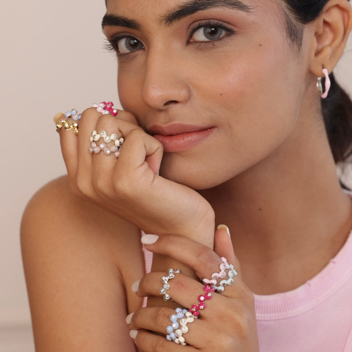 Zig-Zag Bauble Enamel & Solid Ring Duo - Octonov