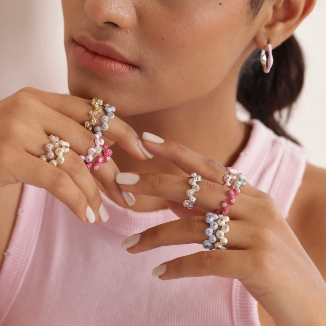 Zig-Zag Bauble Enamel & Solid Ring Duo - Octonov