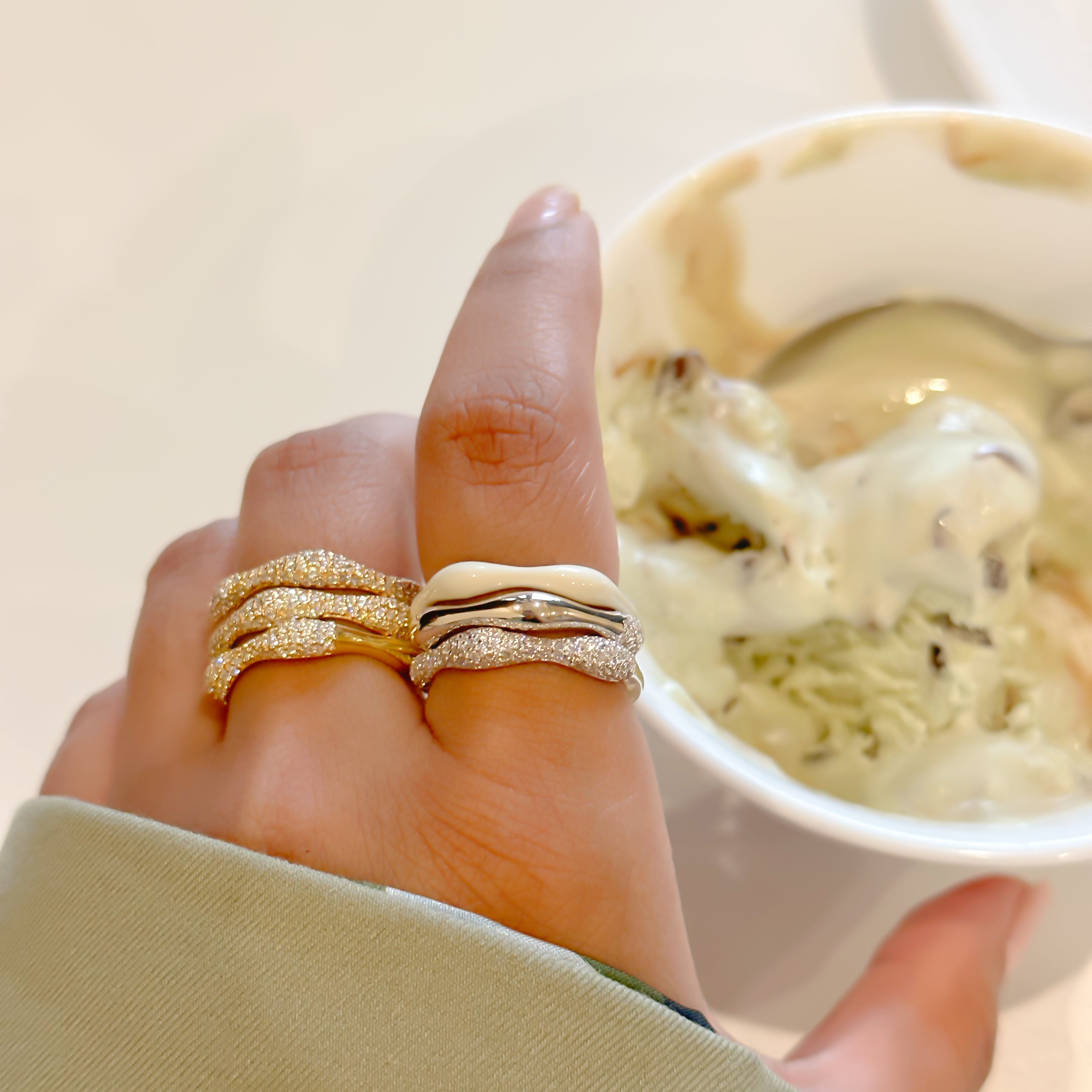 Diamond Swirl Stacker Ring in Rose Gold - Octonov