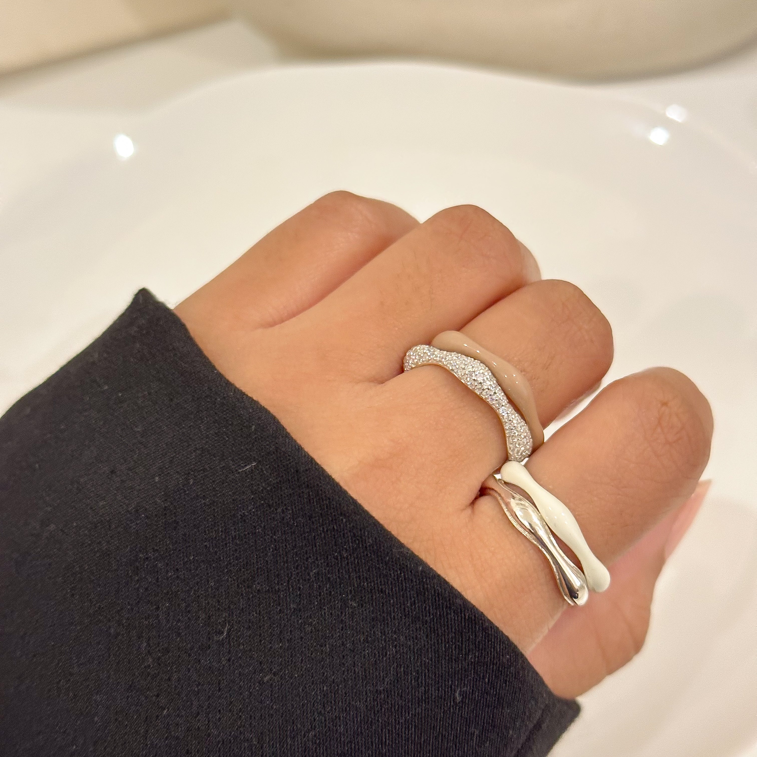 Sorbet Swirls Enamel & Diamond Swirls Stacker Ring Set of 4 - Octonov