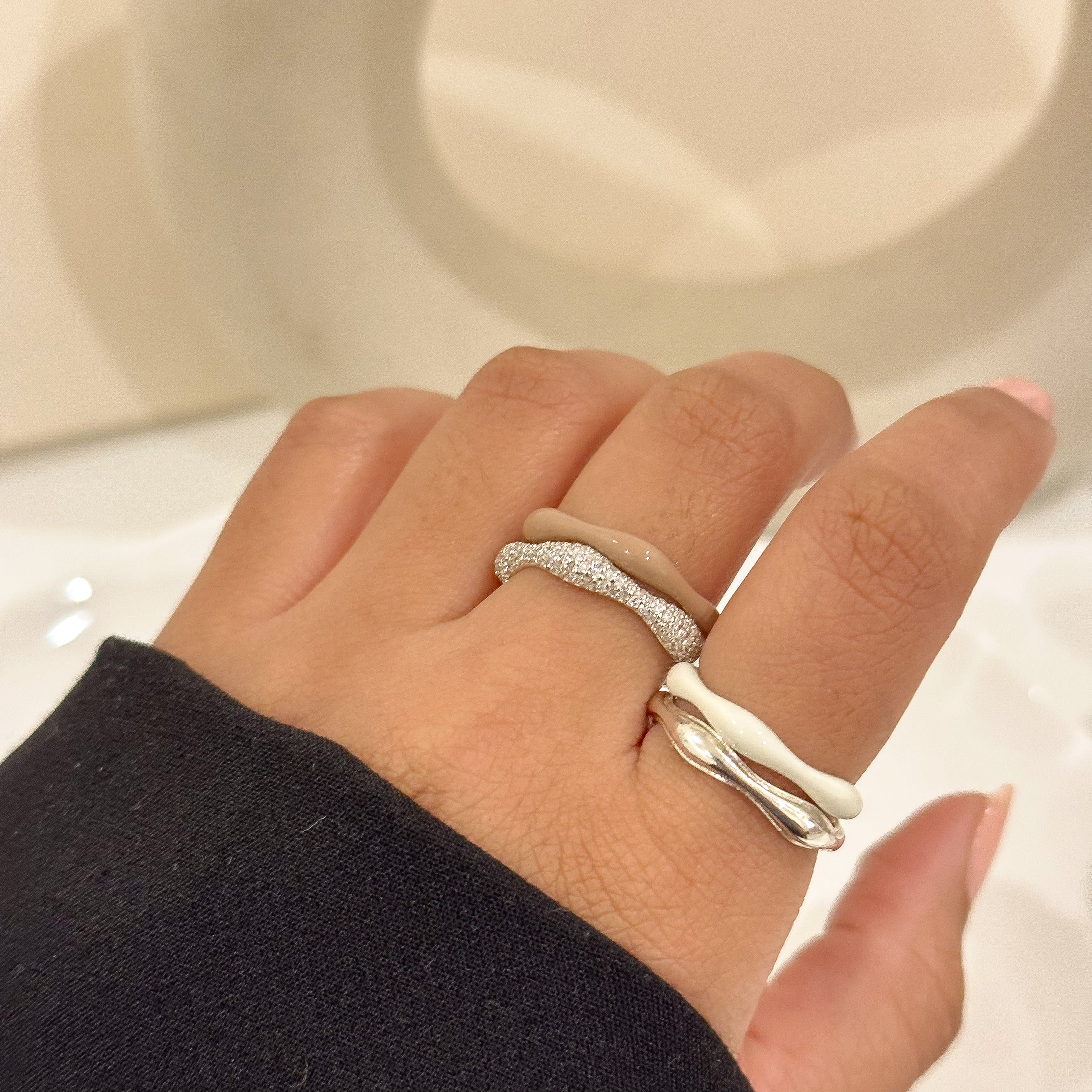 Sorbet Swirls Enamel & Diamond Swirls Stacker Ring Set of 4 - Octonov