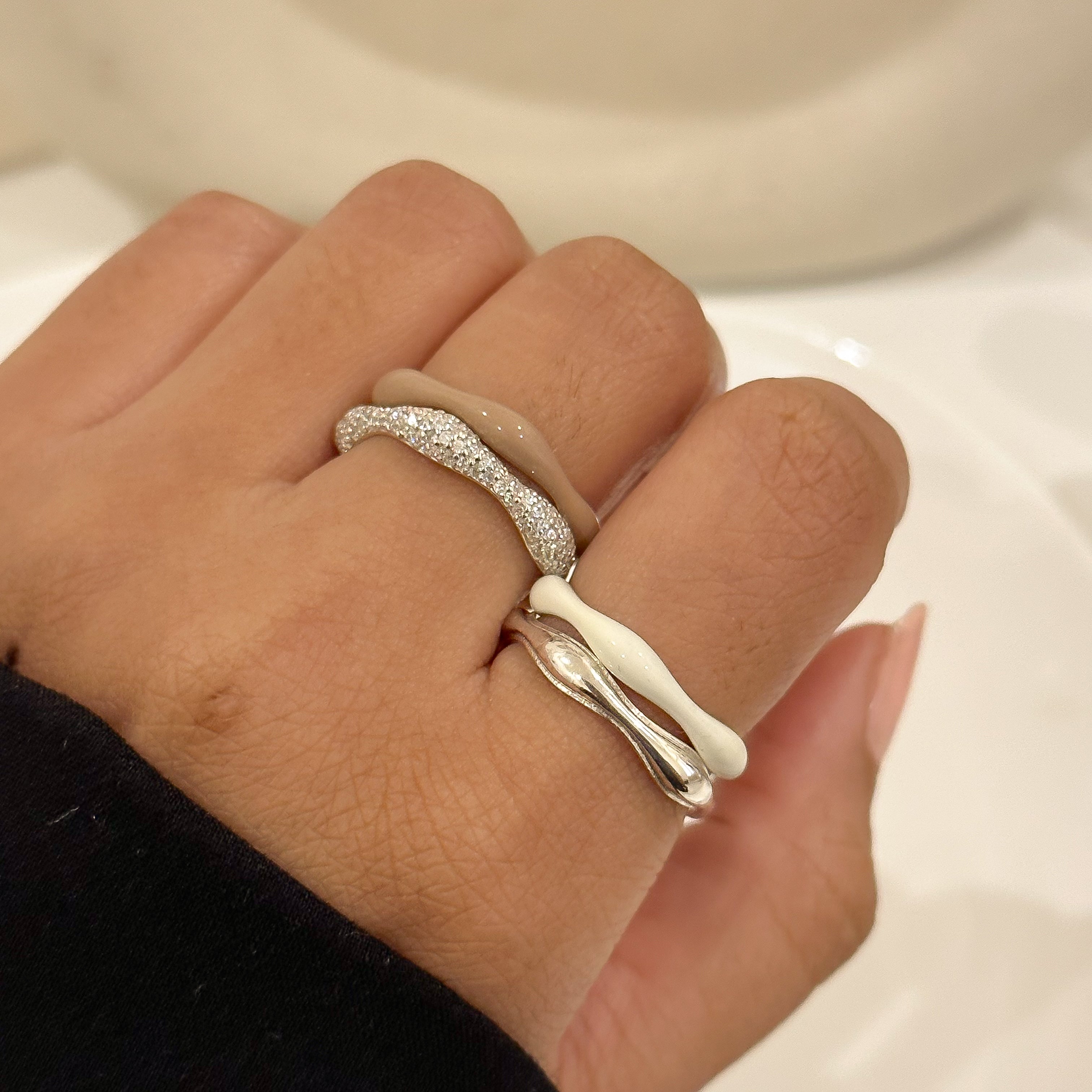 Sorbet Swirls Enamel & Diamond Swirls Stacker Ring Set of 4 - Octonov