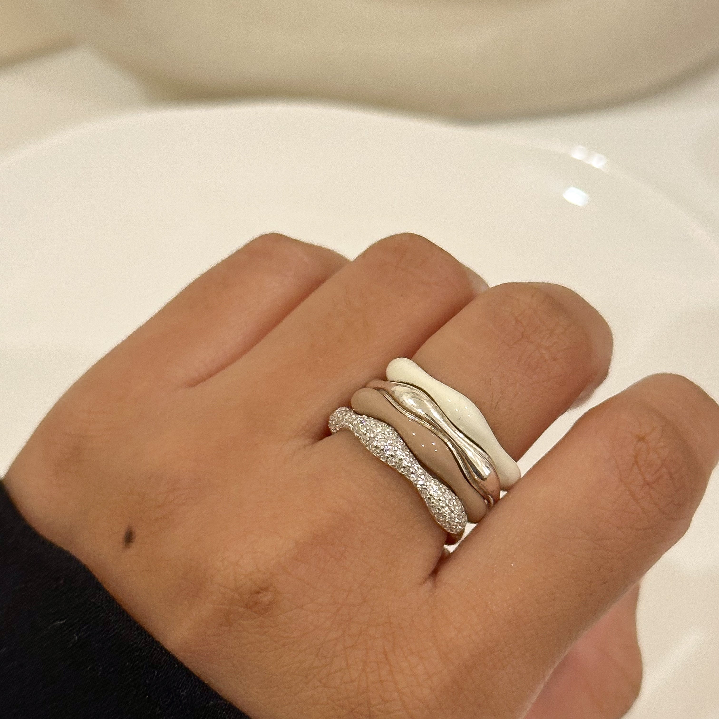 Sorbet Swirls Enamel & Diamond Swirls Stacker Ring Set of 4 - Octonov