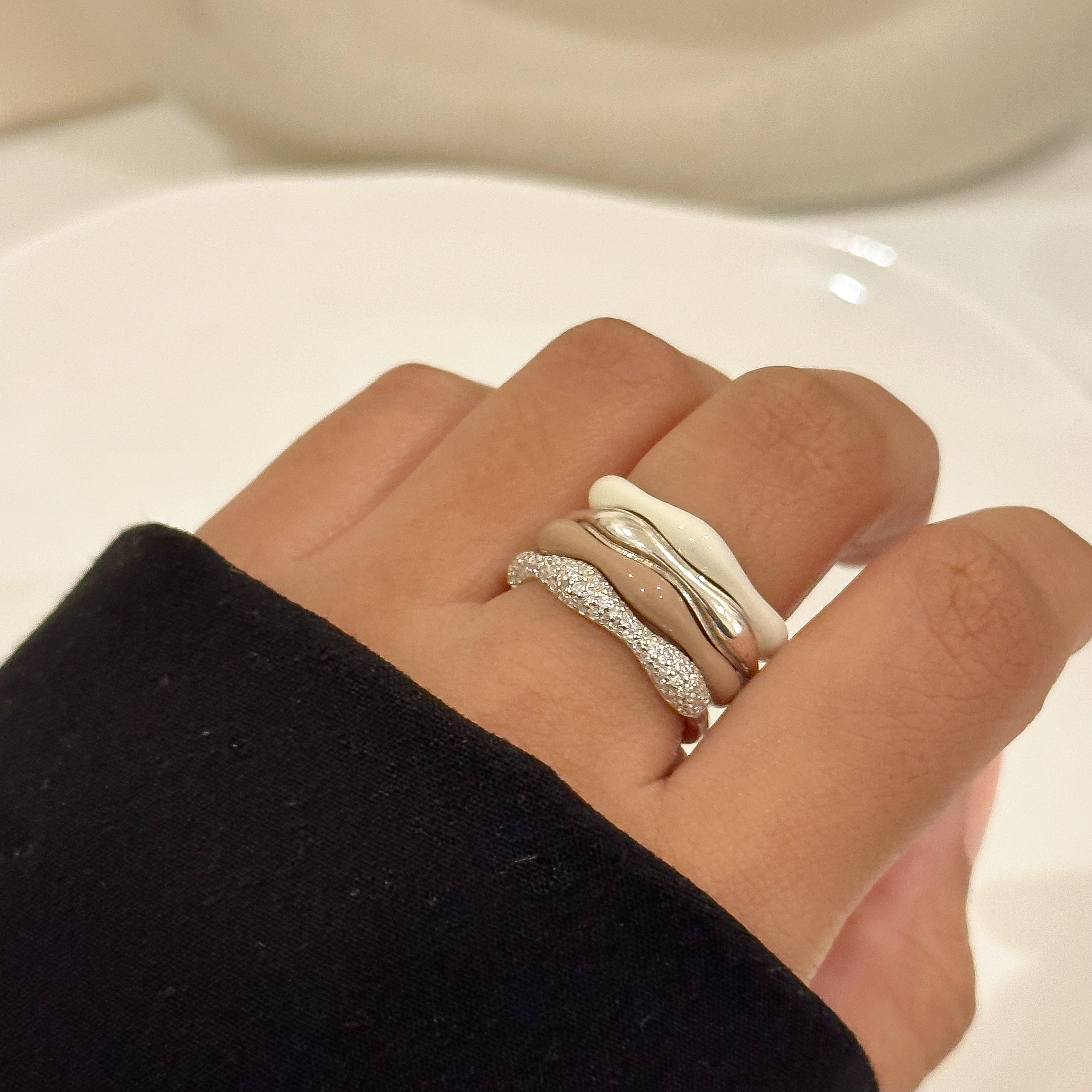 Sorbet Swirls Enamel & Diamond Swirls Stacker Ring Set of 4 - Octonov