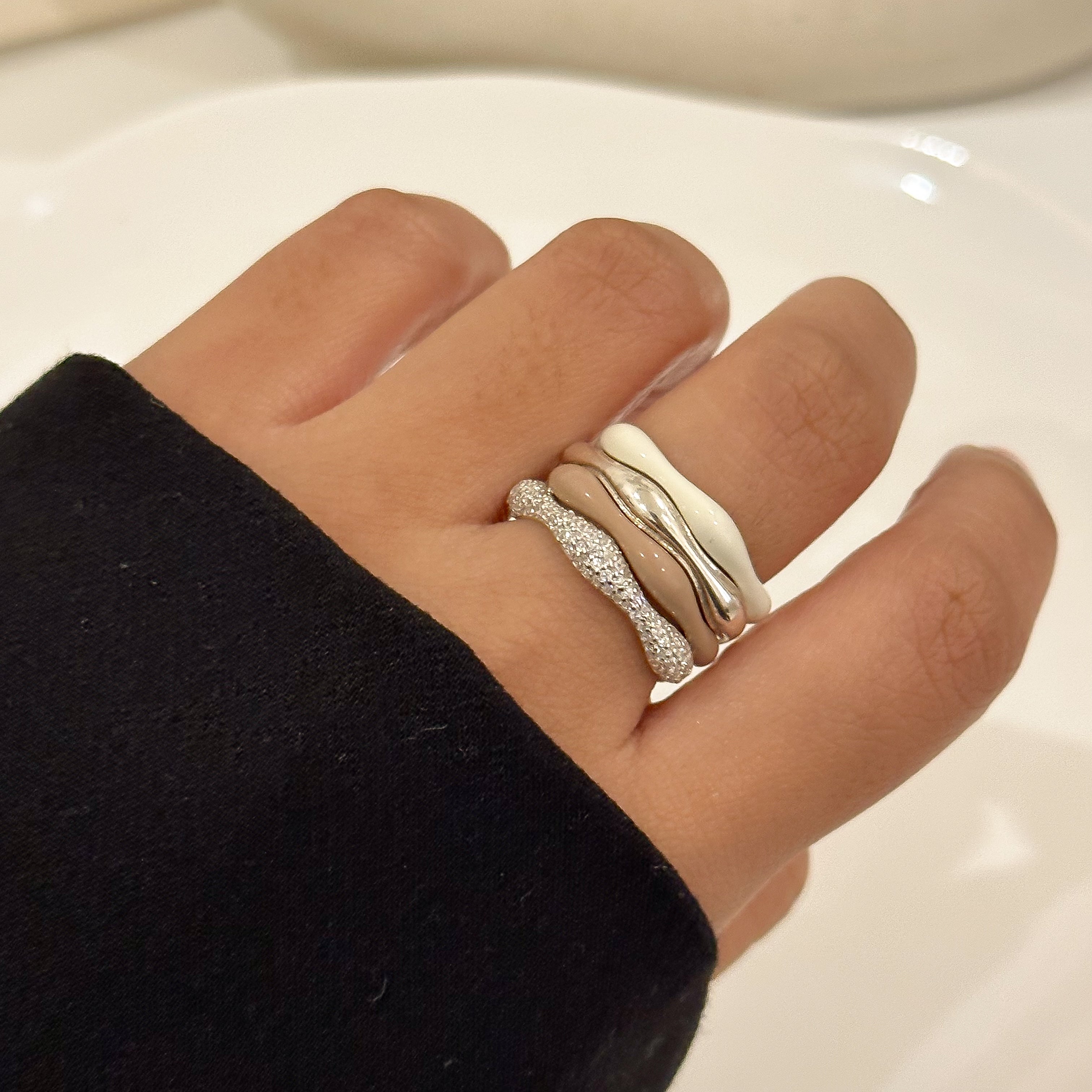 Sorbet Swirls Enamel & Diamond Swirls Stacker Ring Set of 4 - Octonov