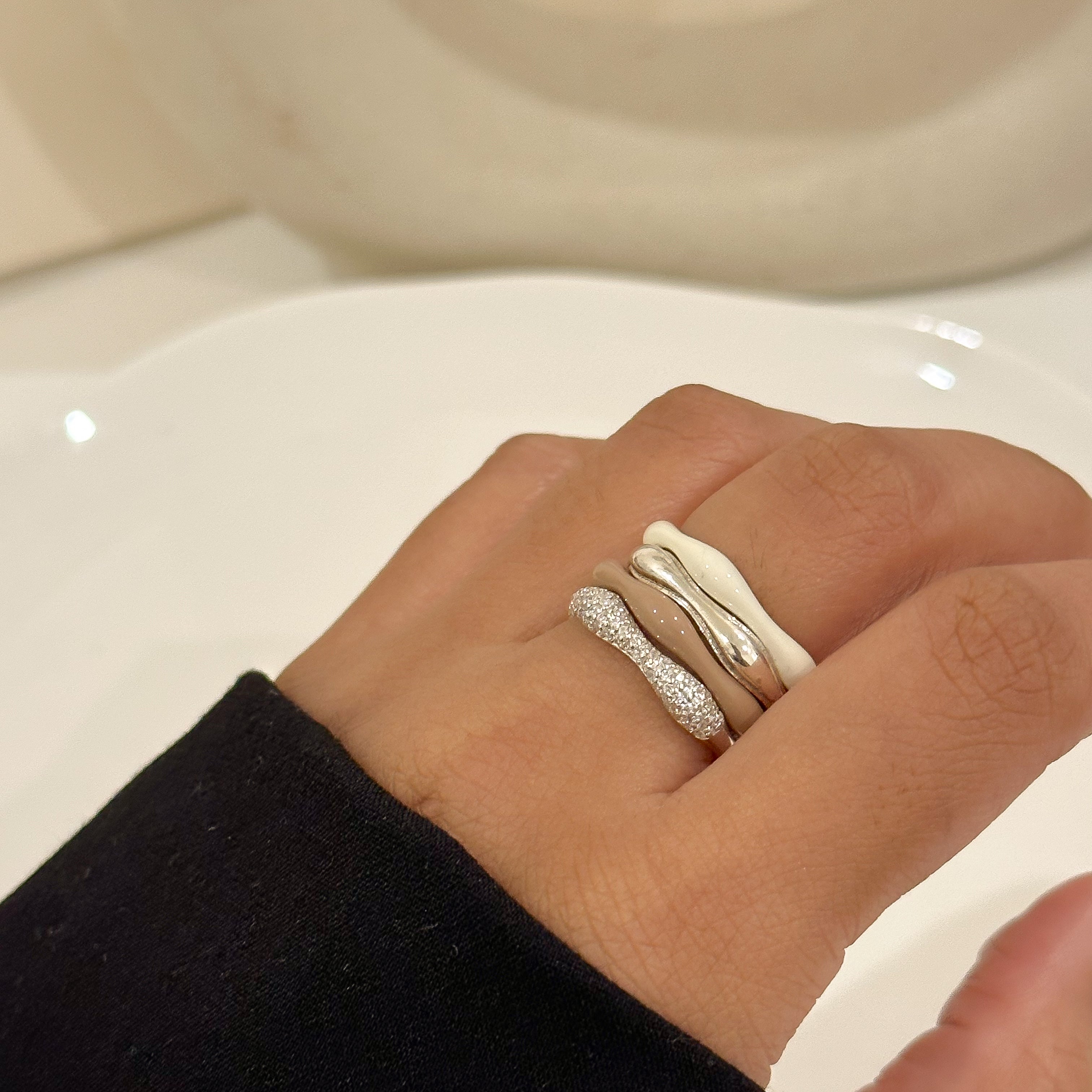 Sorbet Swirls Enamel & Diamond Swirls Stacker Ring Set of 4 - Octonov