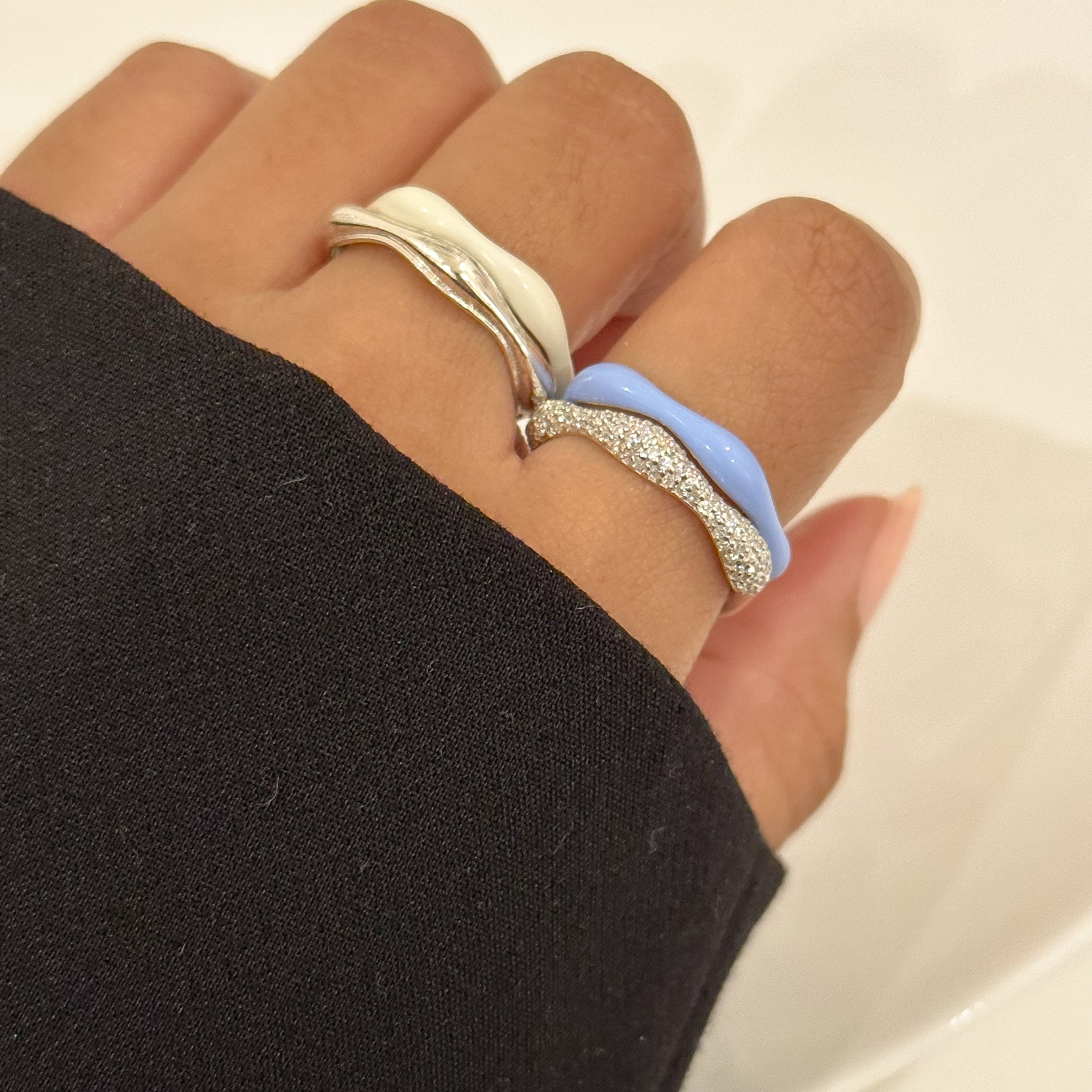 Sorbet Swirls Enamel & Diamond Swirls Stacker Ring Set of 4 - Octonov