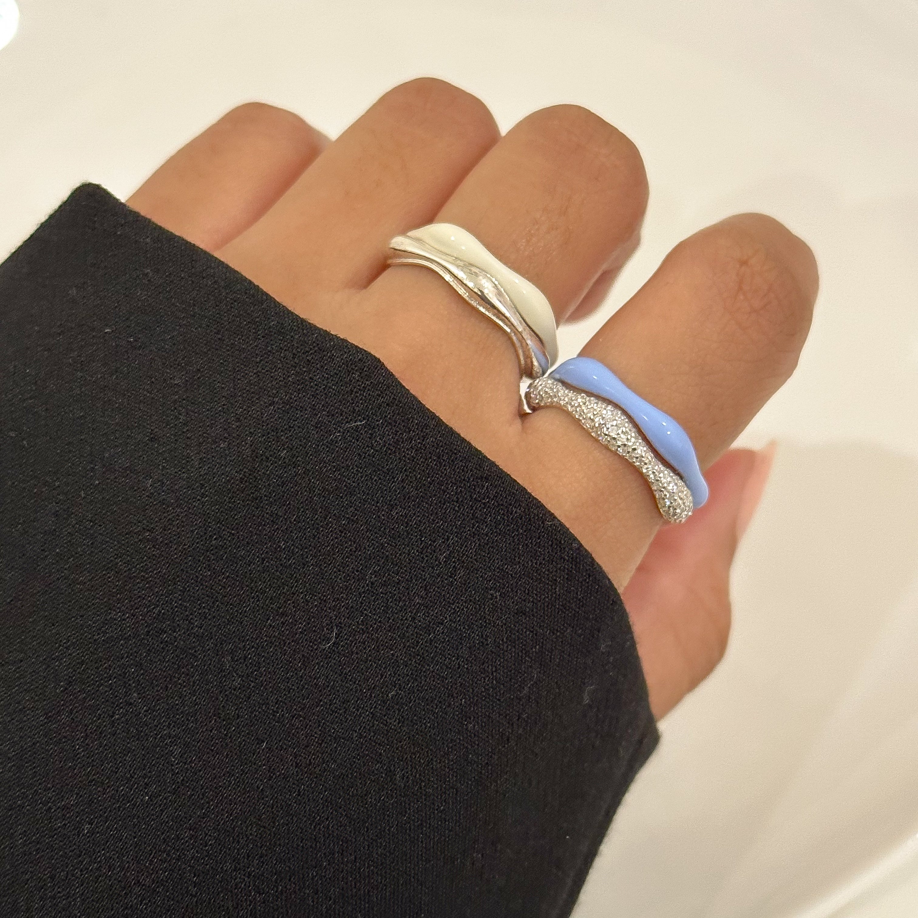 Sorbet Swirls Enamel & Diamond Swirls Stacker Ring Set of 4 - Octonov