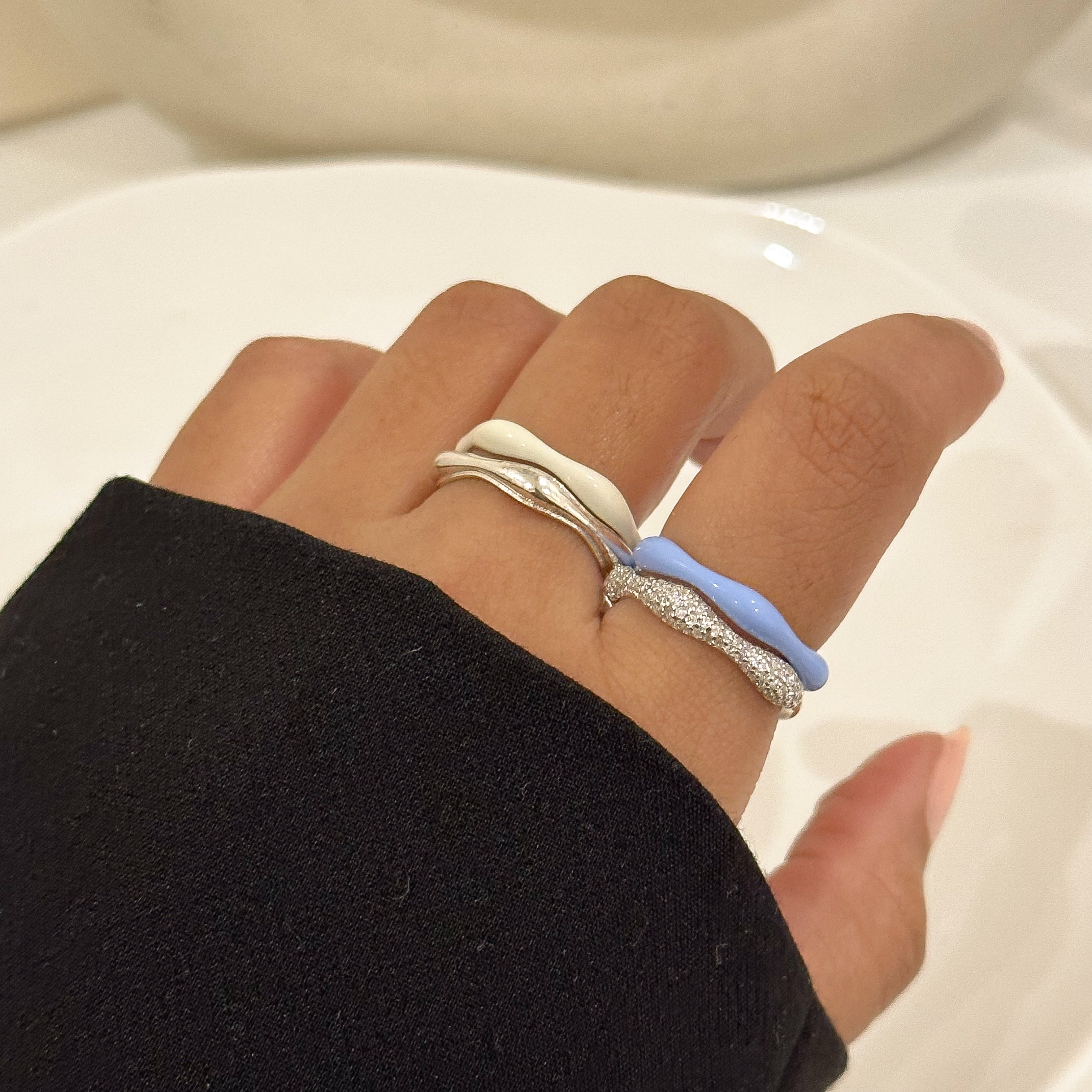 Sorbet Swirls Enamel & Diamond Swirls Stacker Ring Set of 4 - Octonov