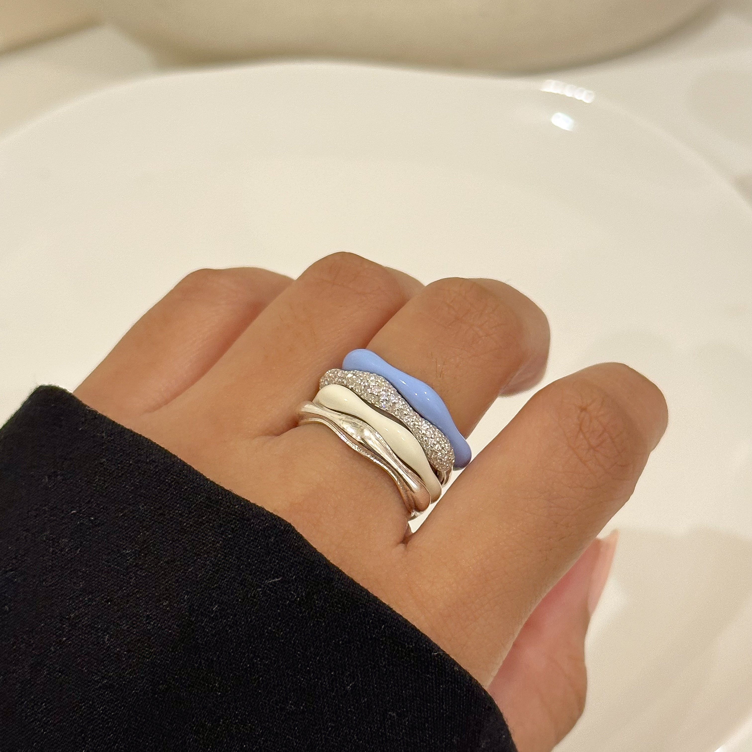 Sorbet Swirls Enamel & Diamond Swirls Stacker Ring Set of 4 - Octonov