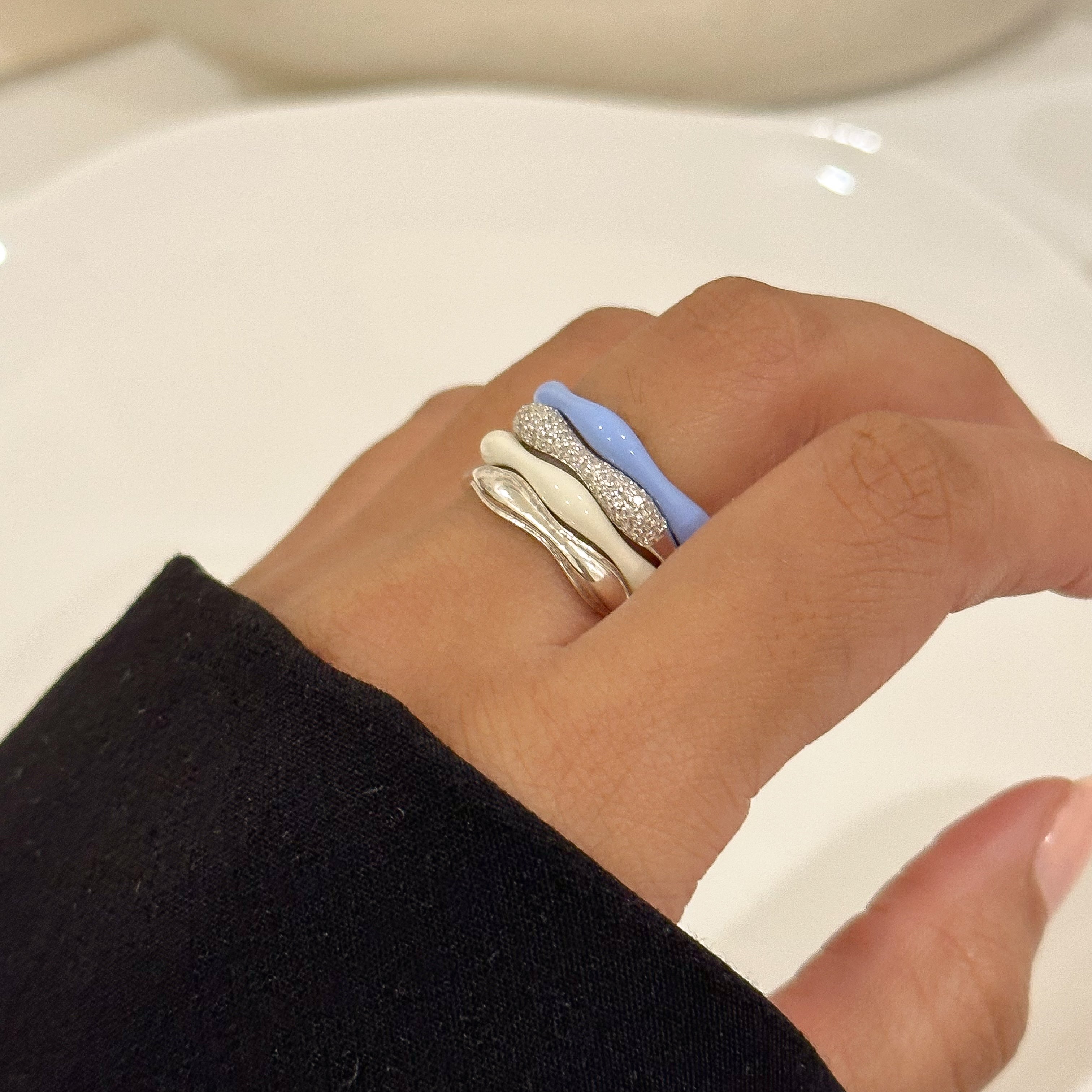 Sorbet Swirls Enamel & Diamond Swirls Stacker Ring Set of 4 - Octonov