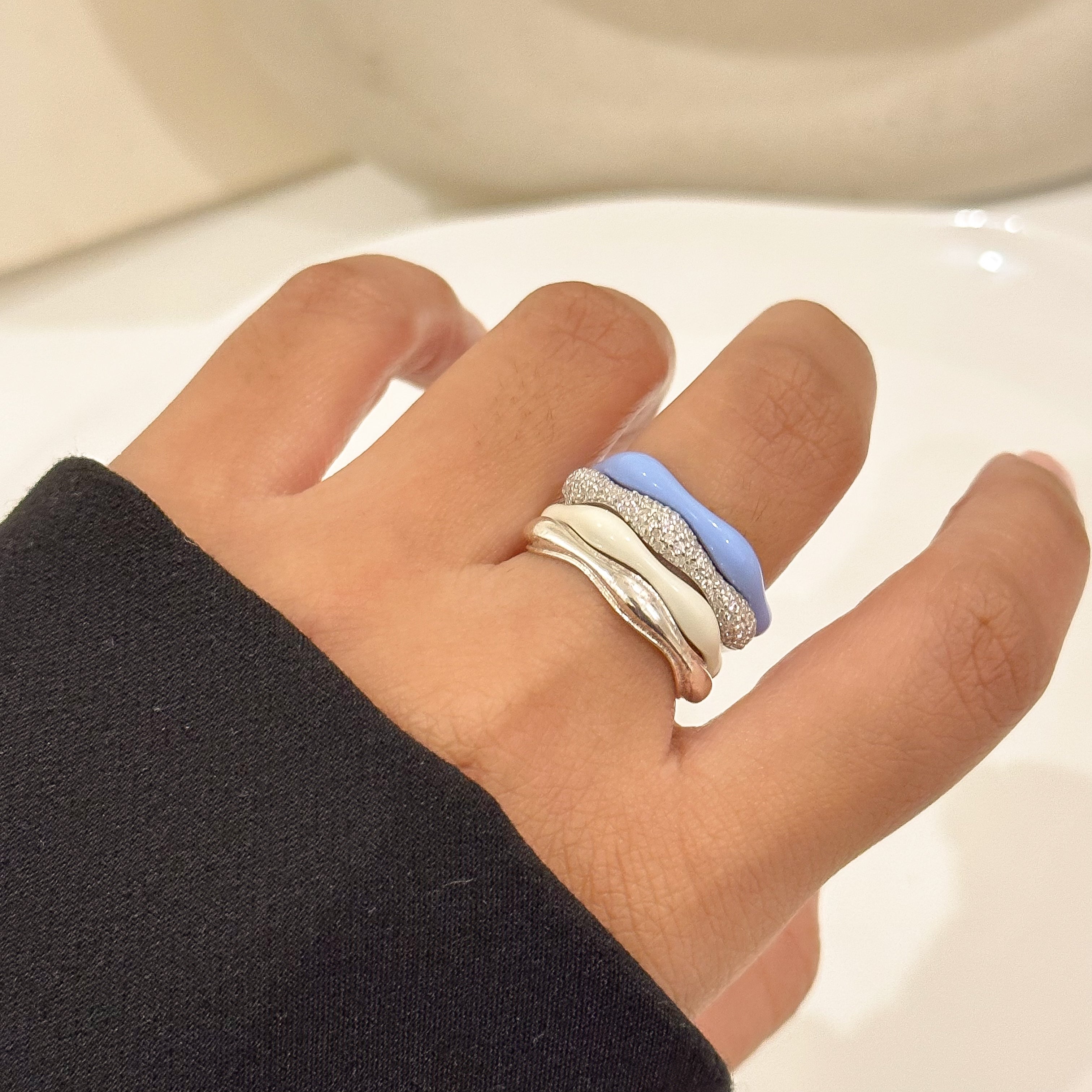 Sorbet Swirls Enamel & Diamond Swirls Stacker Ring Set of 4 - Octonov