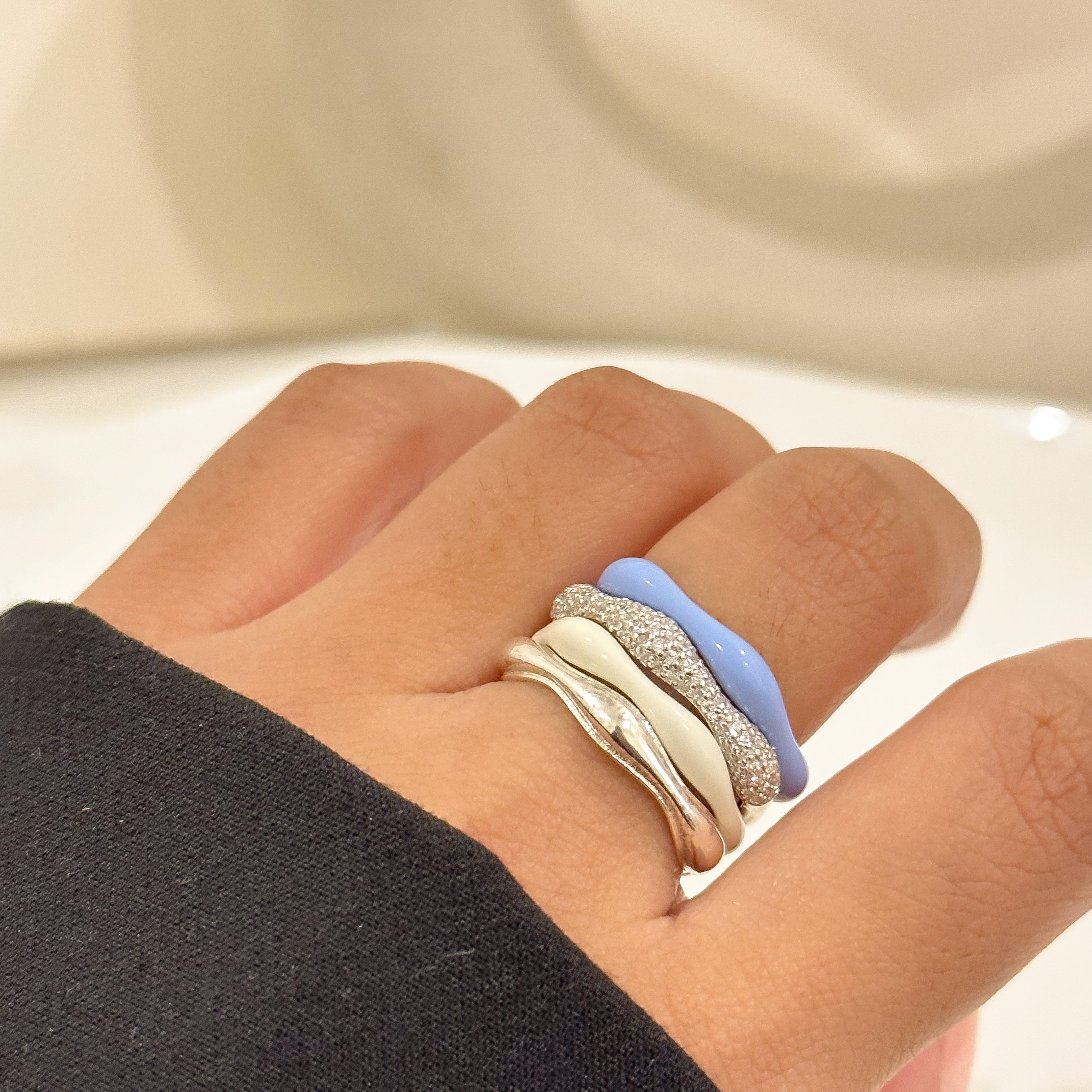 Sorbet Swirls Enamel & Diamond Swirls Stacker Ring Set of 4 - Octonov