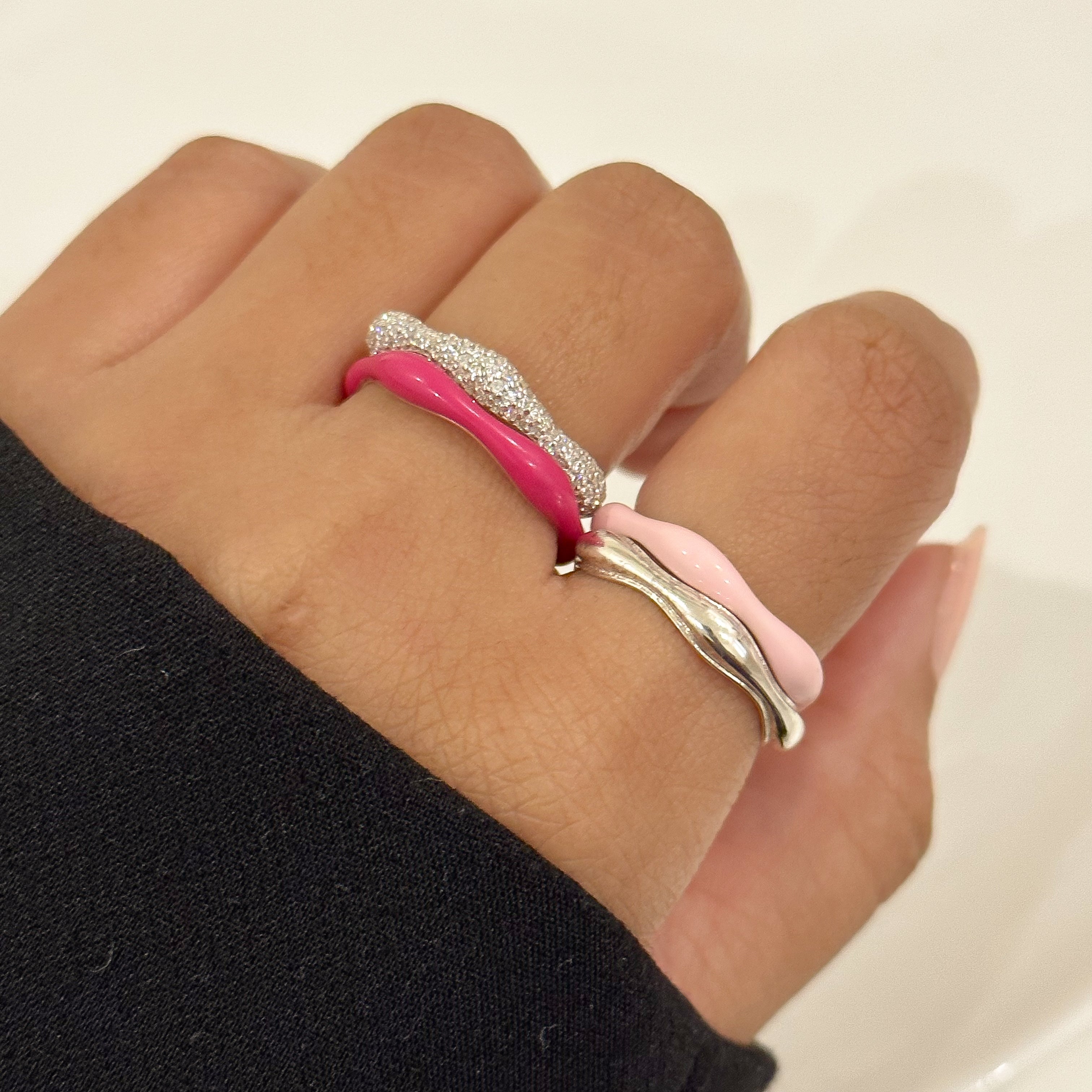 Sorbet Swirls Enamel & Diamond Swirls Stacker Ring Set of 4 - Octonov