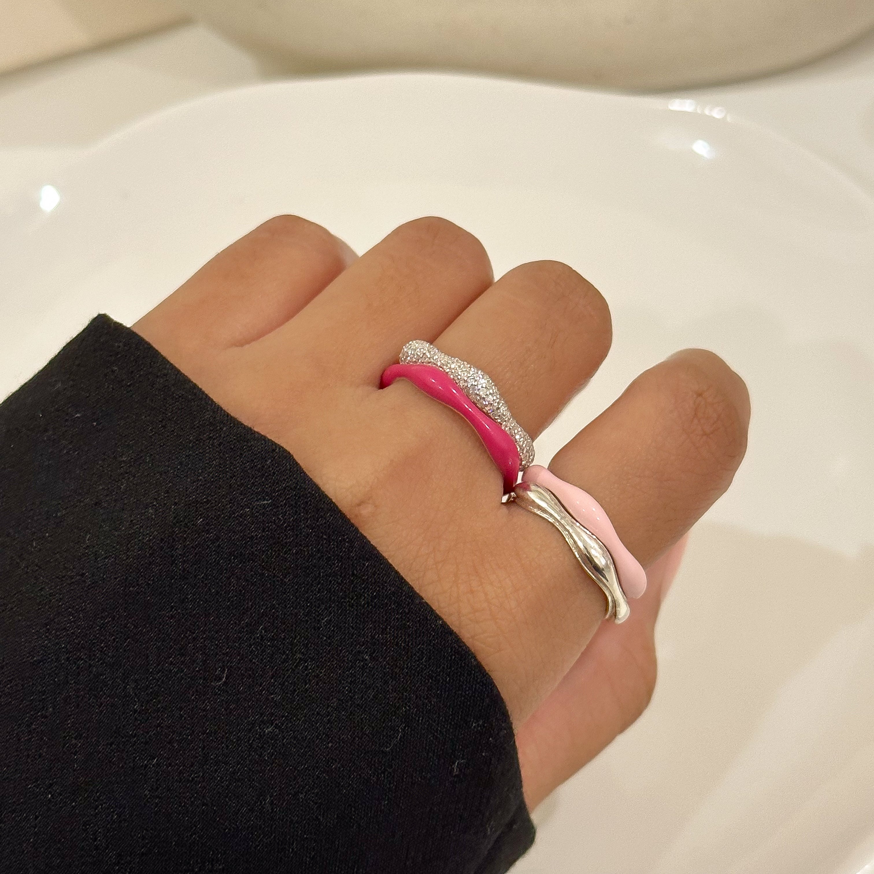 Sorbet Swirls Enamel & Diamond Swirls Stacker Ring Set of 4 - Octonov