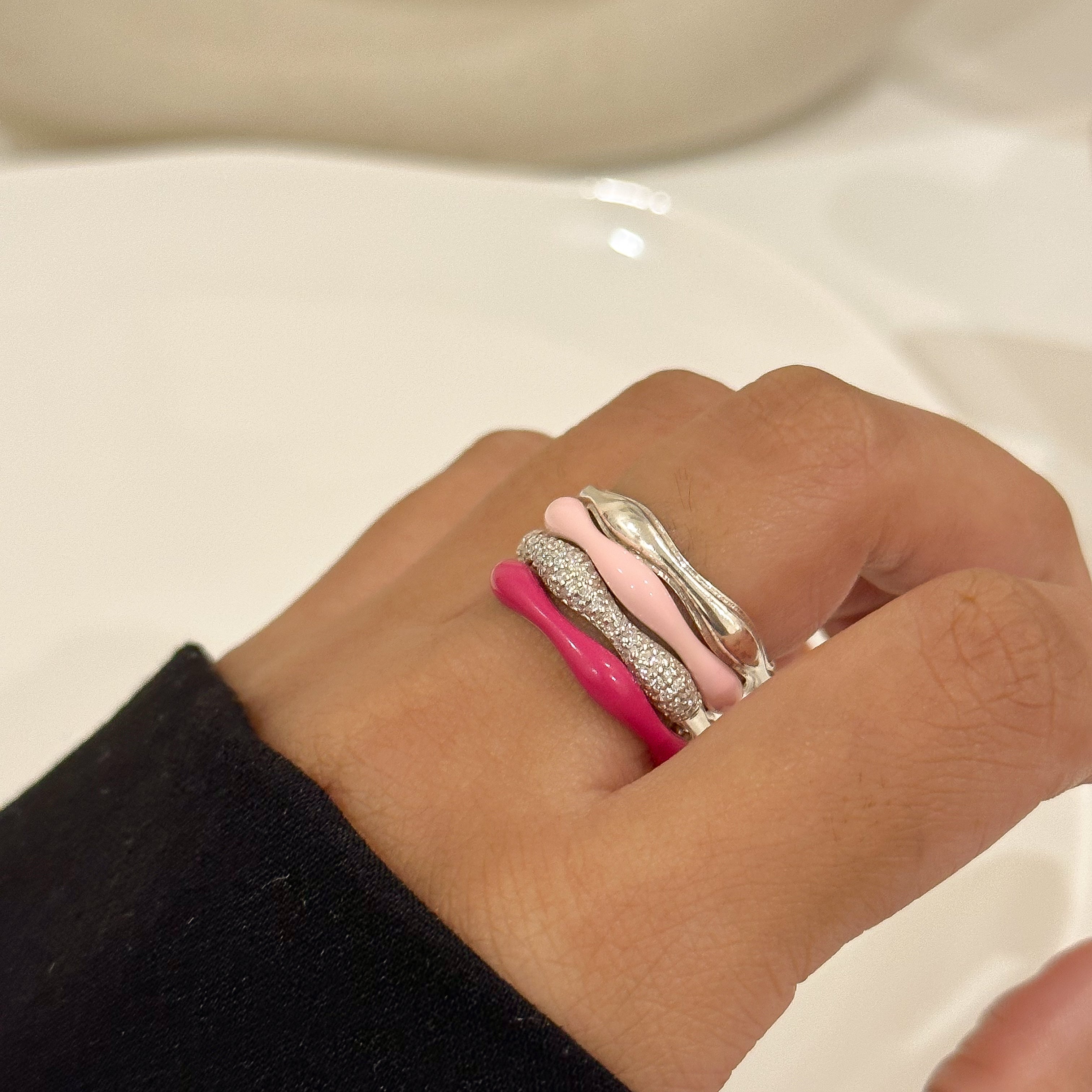 Sorbet Swirls Enamel & Diamond Swirls Stacker Ring Set of 4 - Octonov