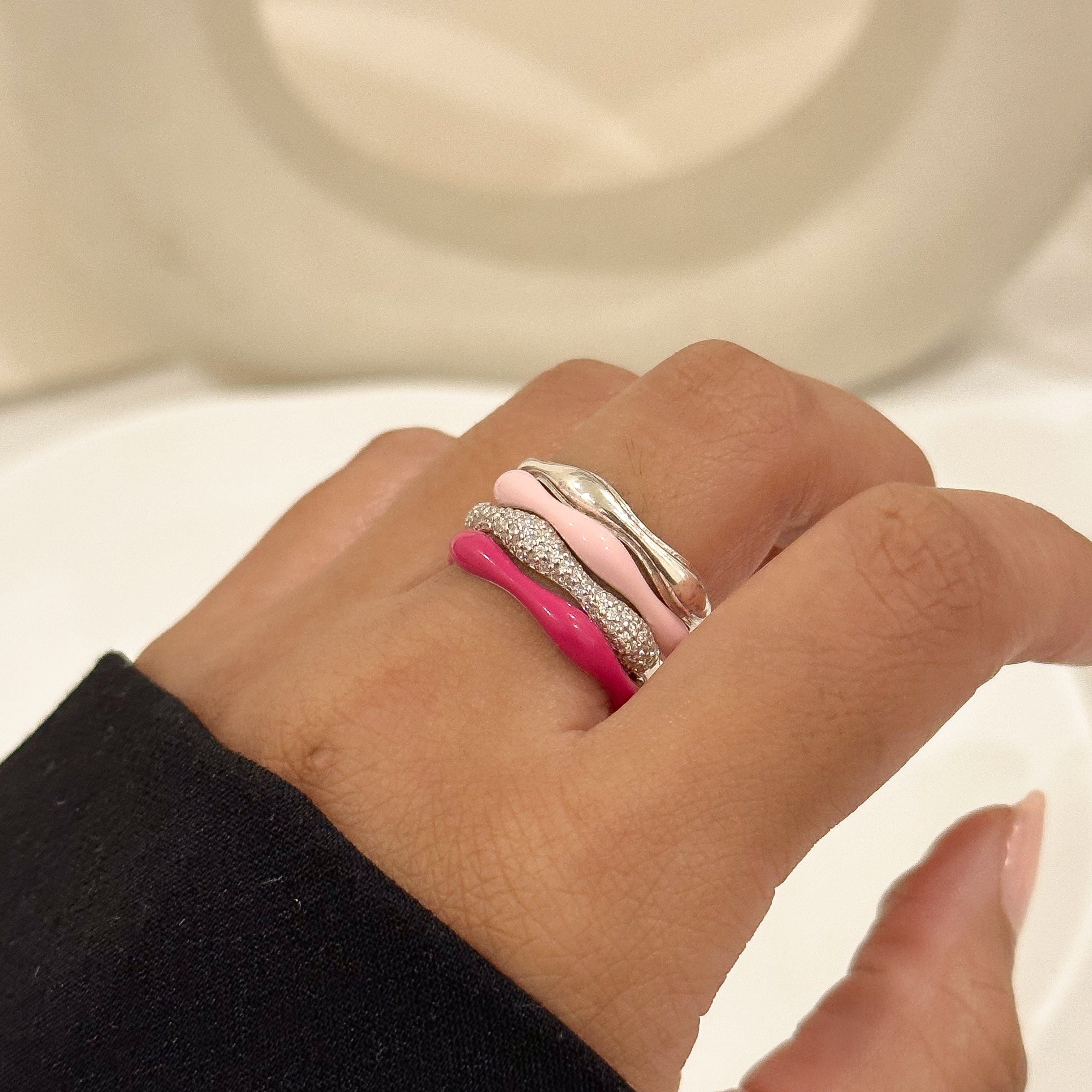 Sorbet Swirls Enamel & Diamond Swirls Stacker Ring Set of 4 - Octonov