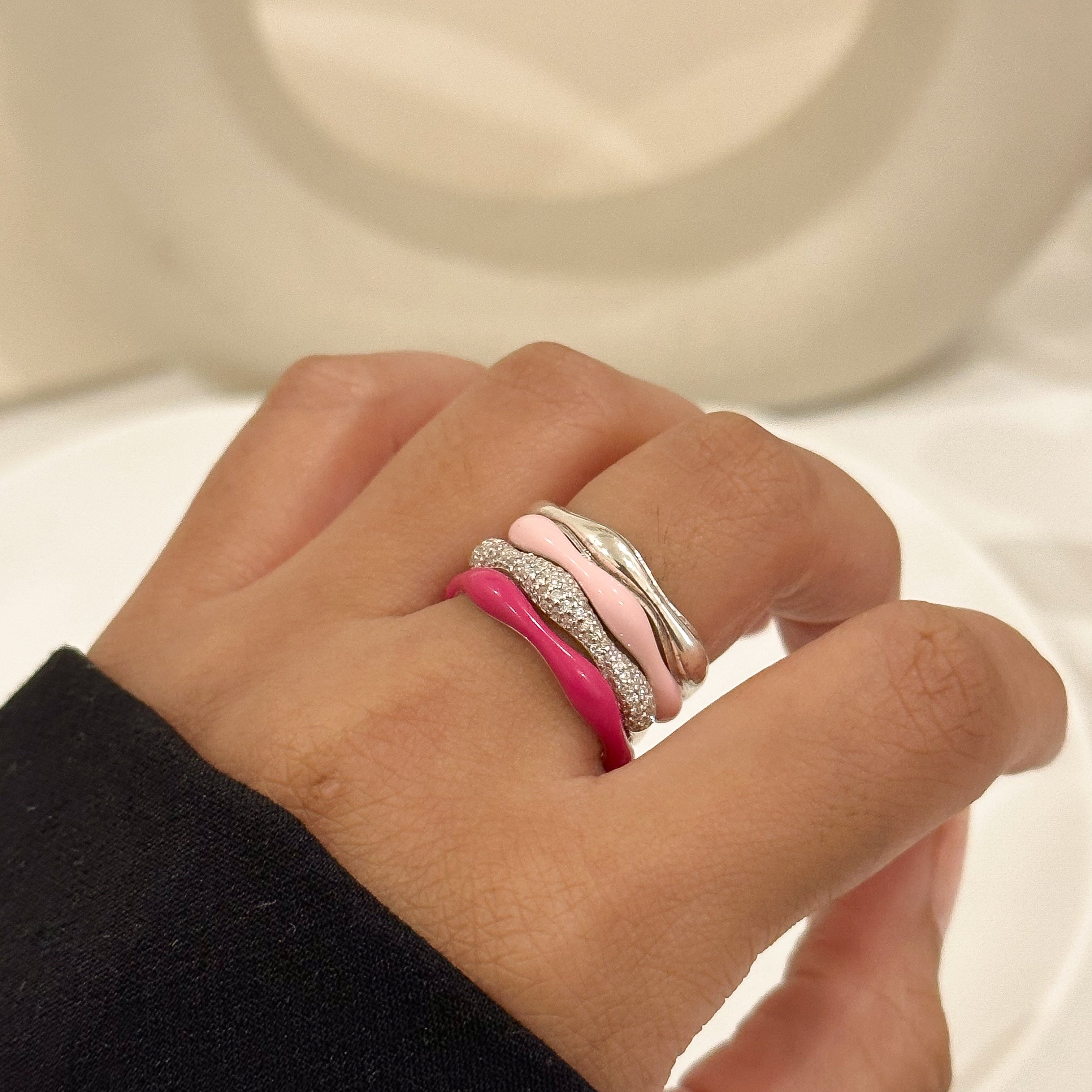 Sorbet Swirls Enamel & Diamond Swirls Stacker Ring Set of 4 - Octonov