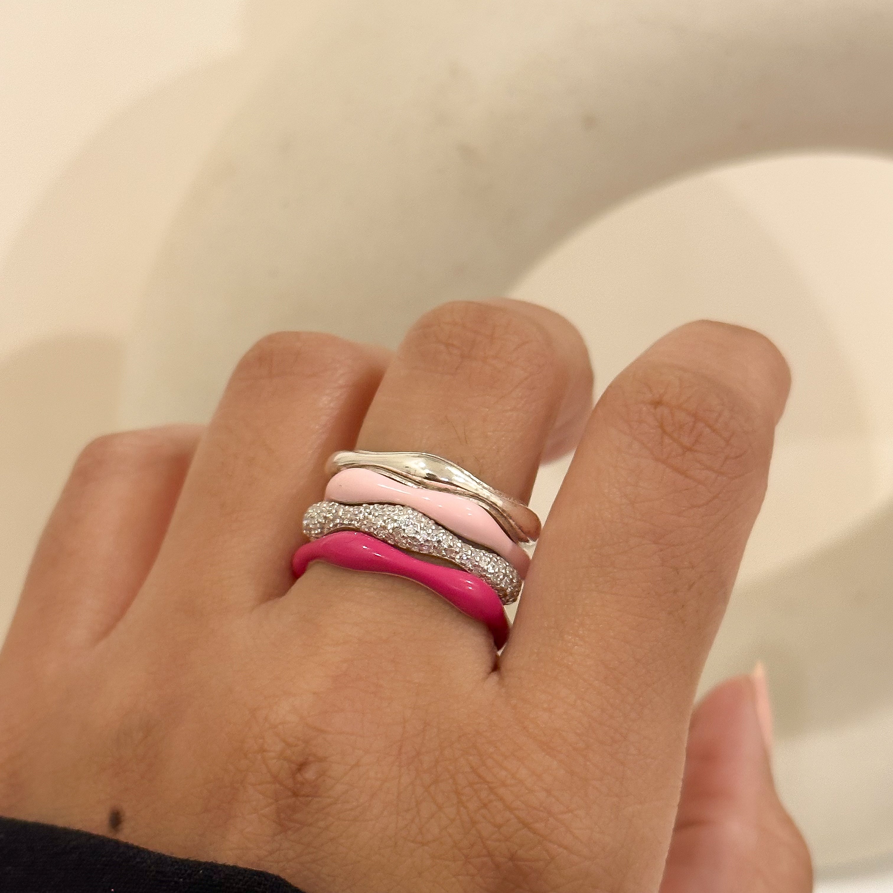 Sorbet Swirls Enamel & Diamond Swirls Stacker Ring Set of 4 - Octonov