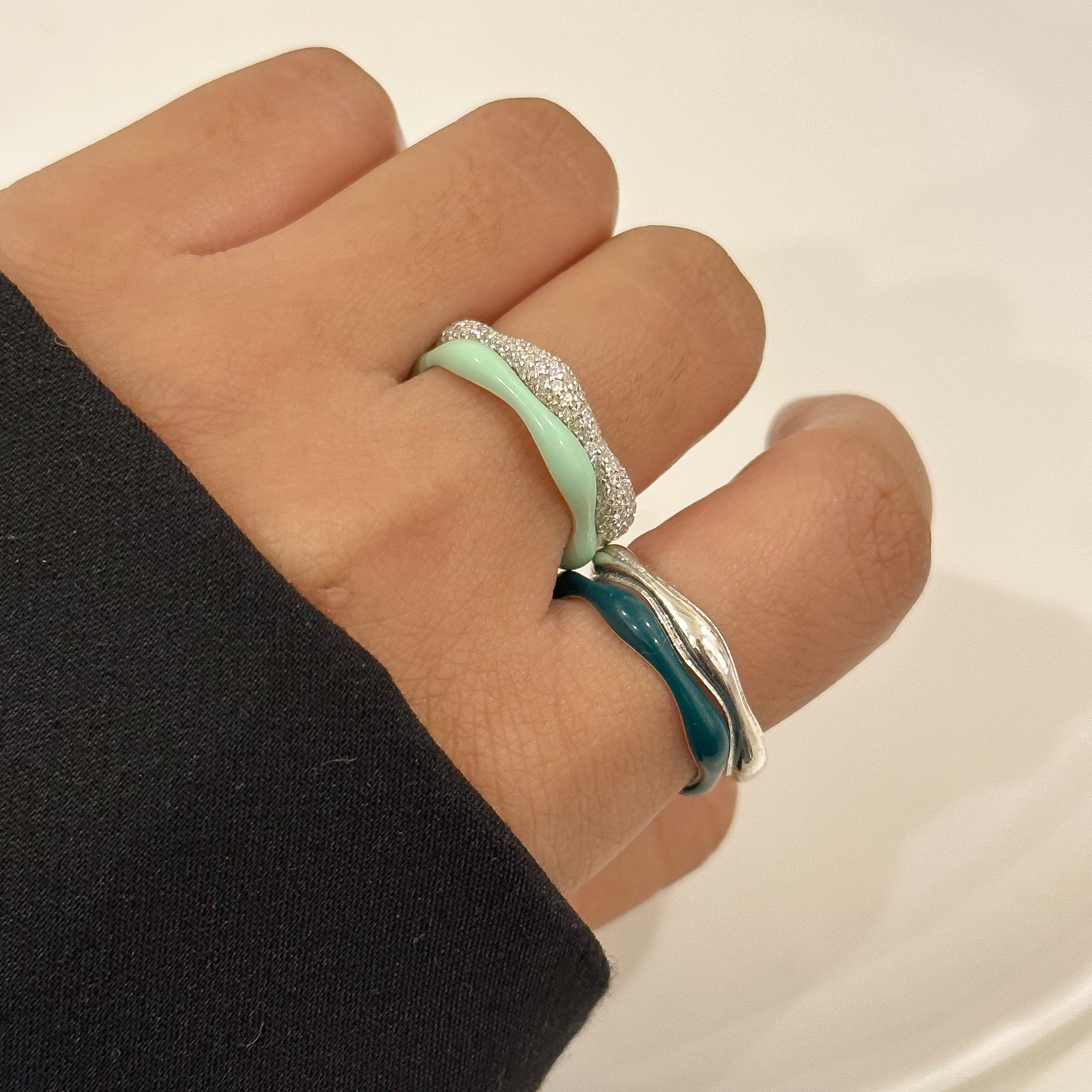 Sorbet Swirls Enamel & Diamond Swirls Stacker Ring Set of 4 - Octonov