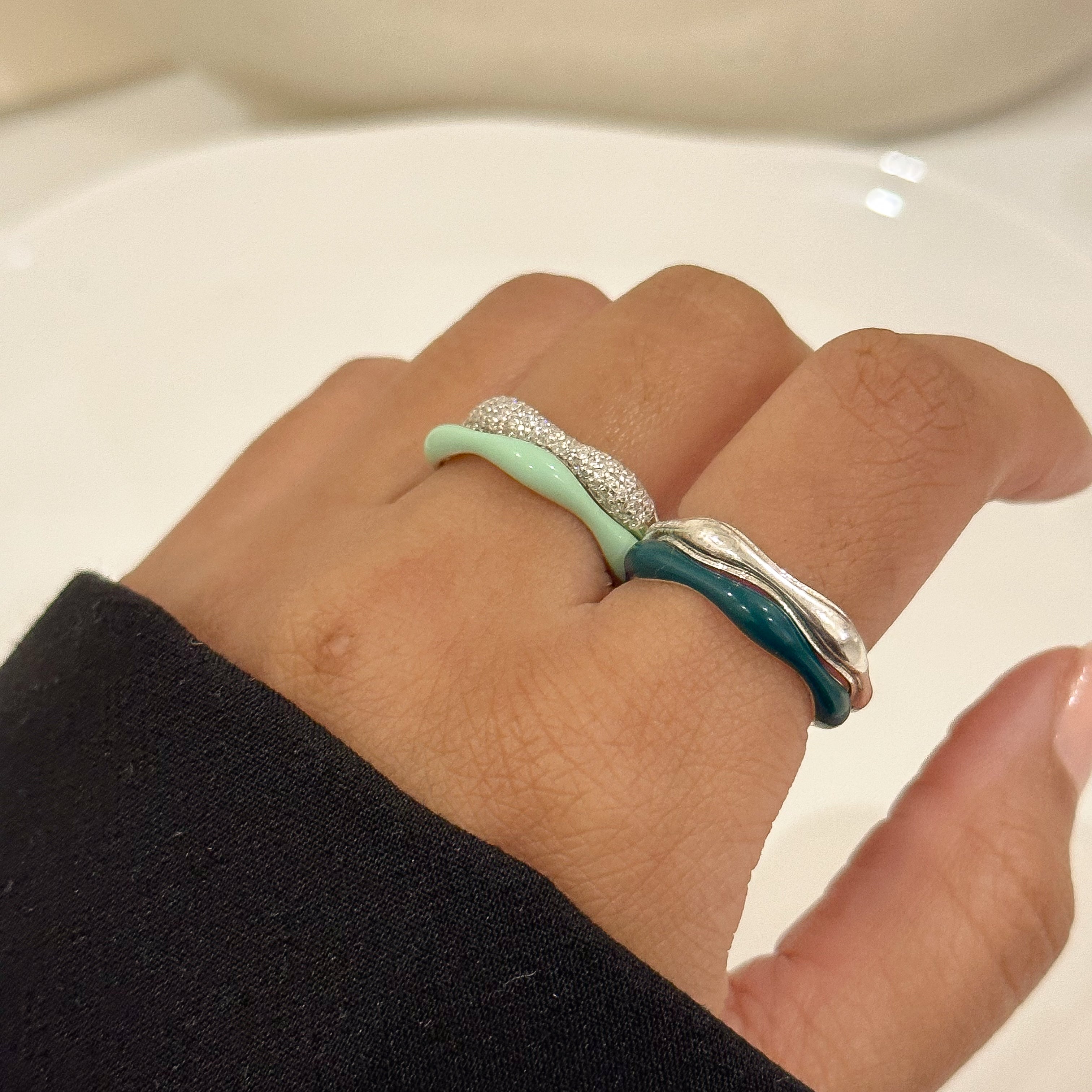 Sorbet Swirls Enamel & Diamond Swirls Stacker Ring Set of 4 - Octonov