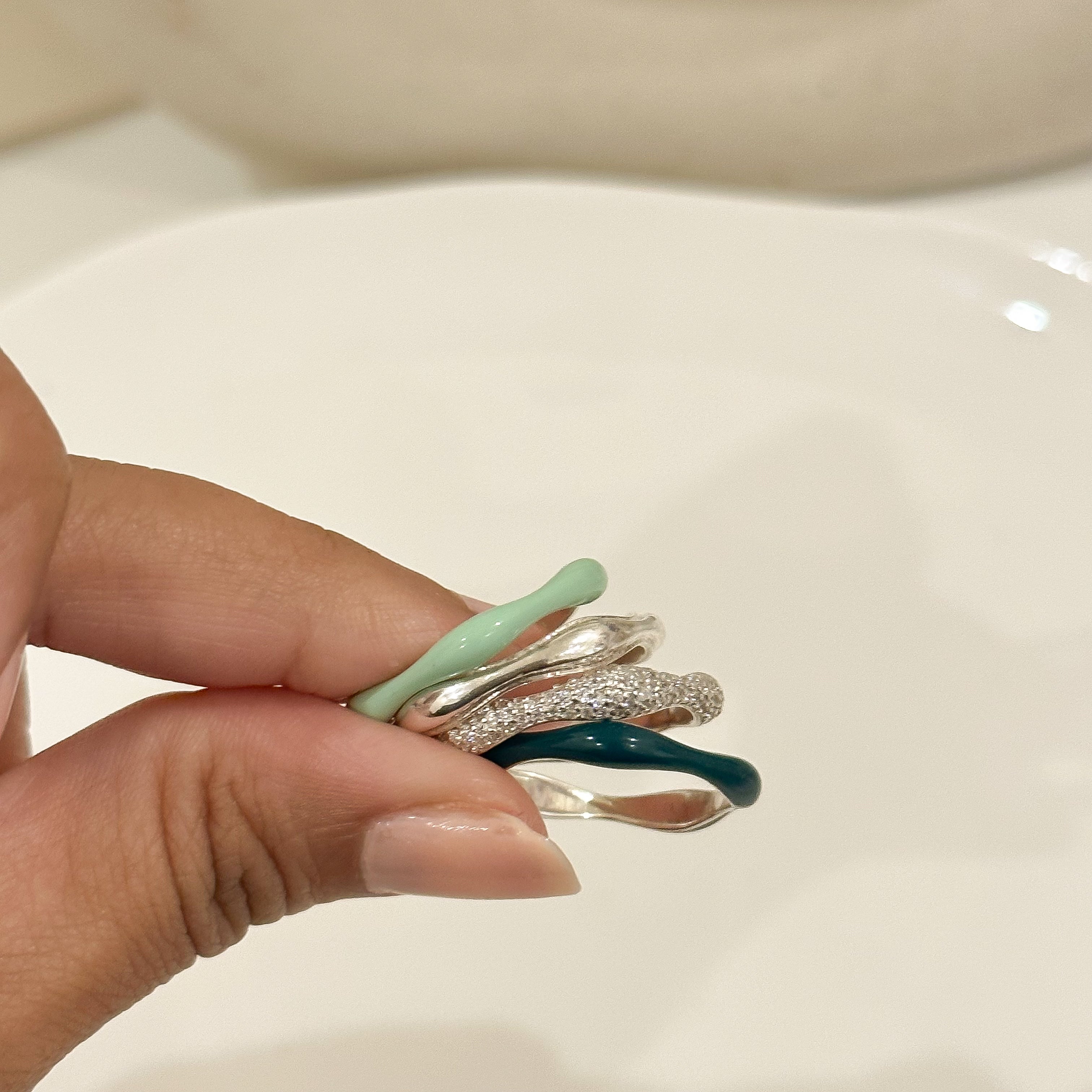 Sorbet Swirls Enamel & Diamond Swirls Stacker Ring Set of 4 - Octonov