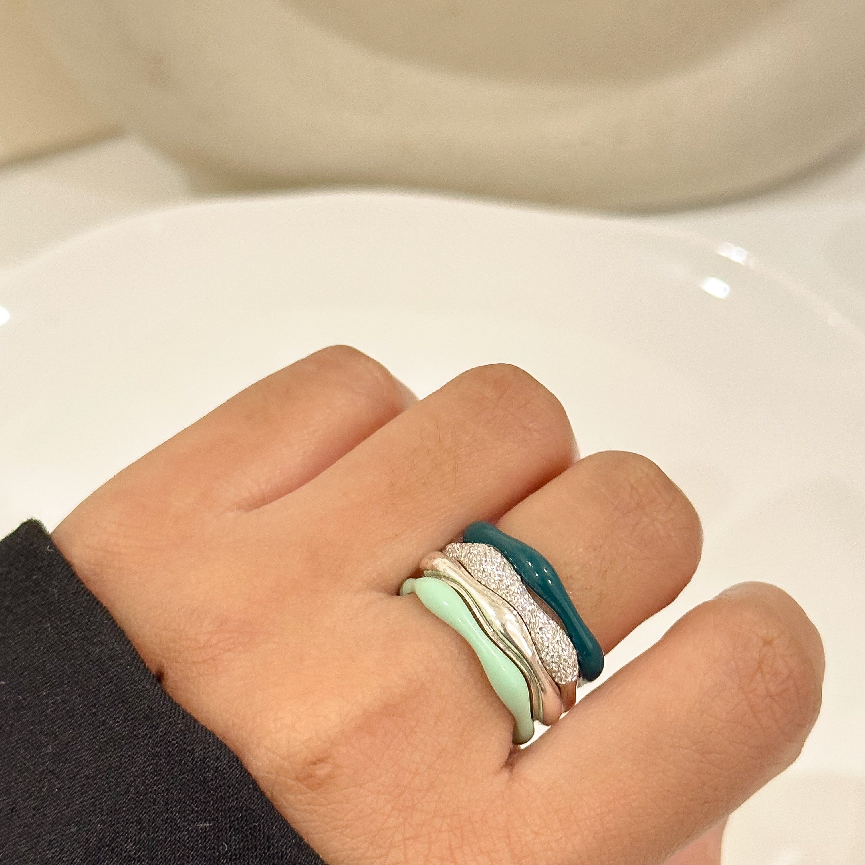 Sorbet Swirls Enamel & Diamond Swirls Stacker Ring Set of 4 - Octonov