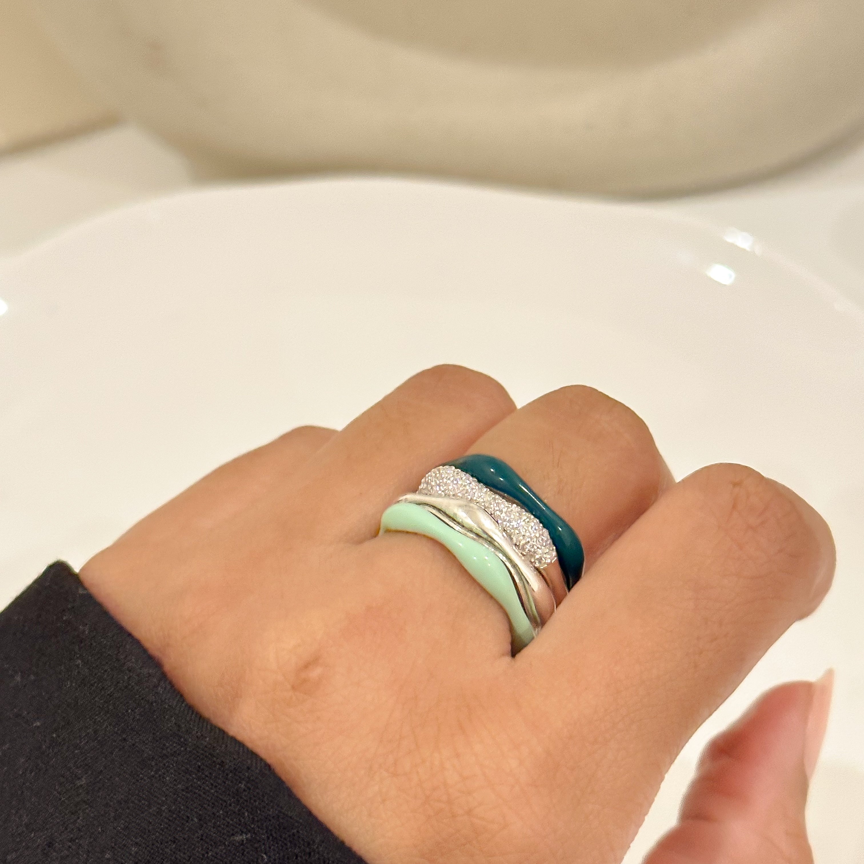 Sorbet Swirls Enamel & Diamond Swirls Stacker Ring Set of 4 - Octonov