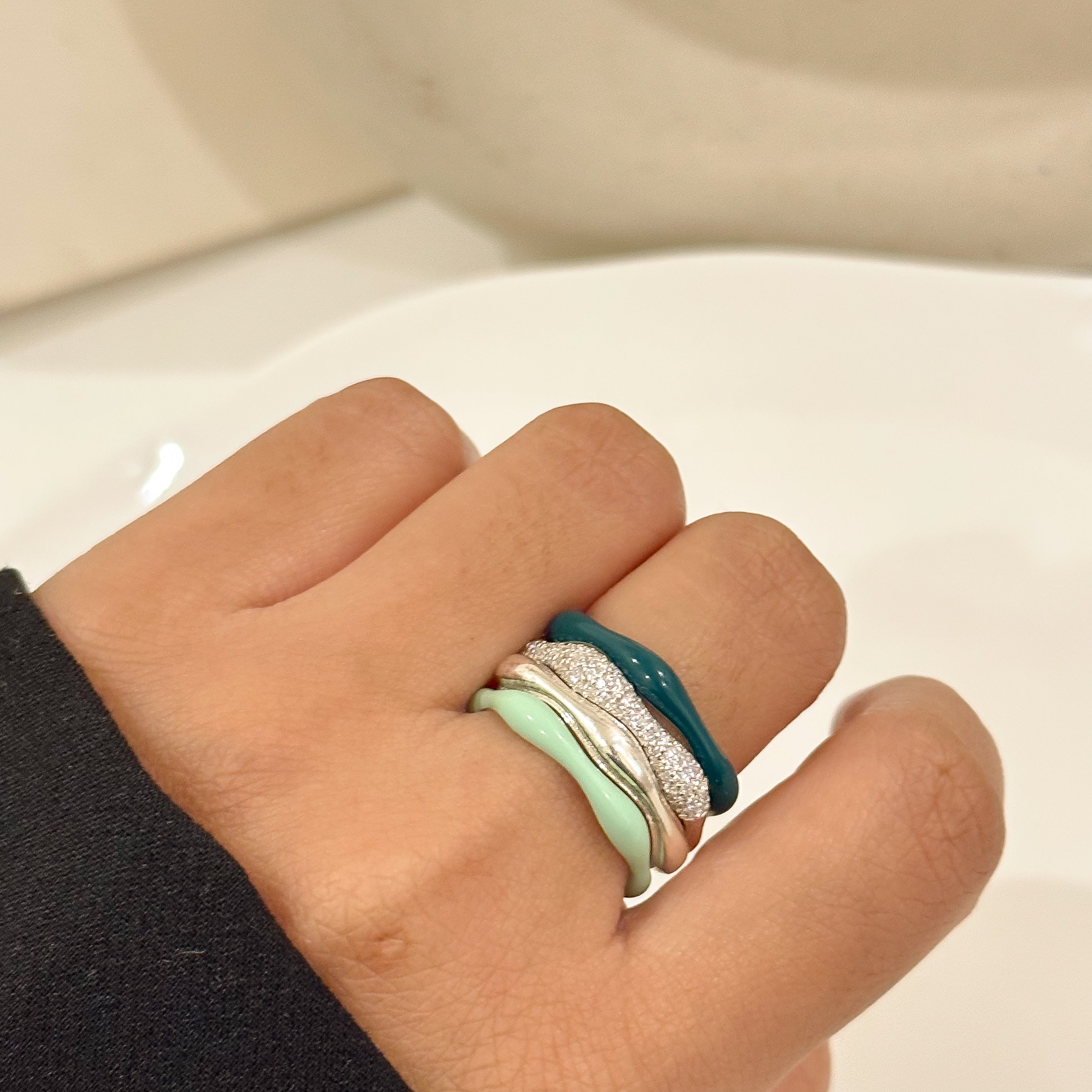 Sorbet Swirls Enamel & Diamond Swirls Stacker Ring Set of 4 - Octonov